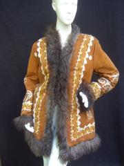 Genuine Afghan Suede Embroidered Coat c 1970s
