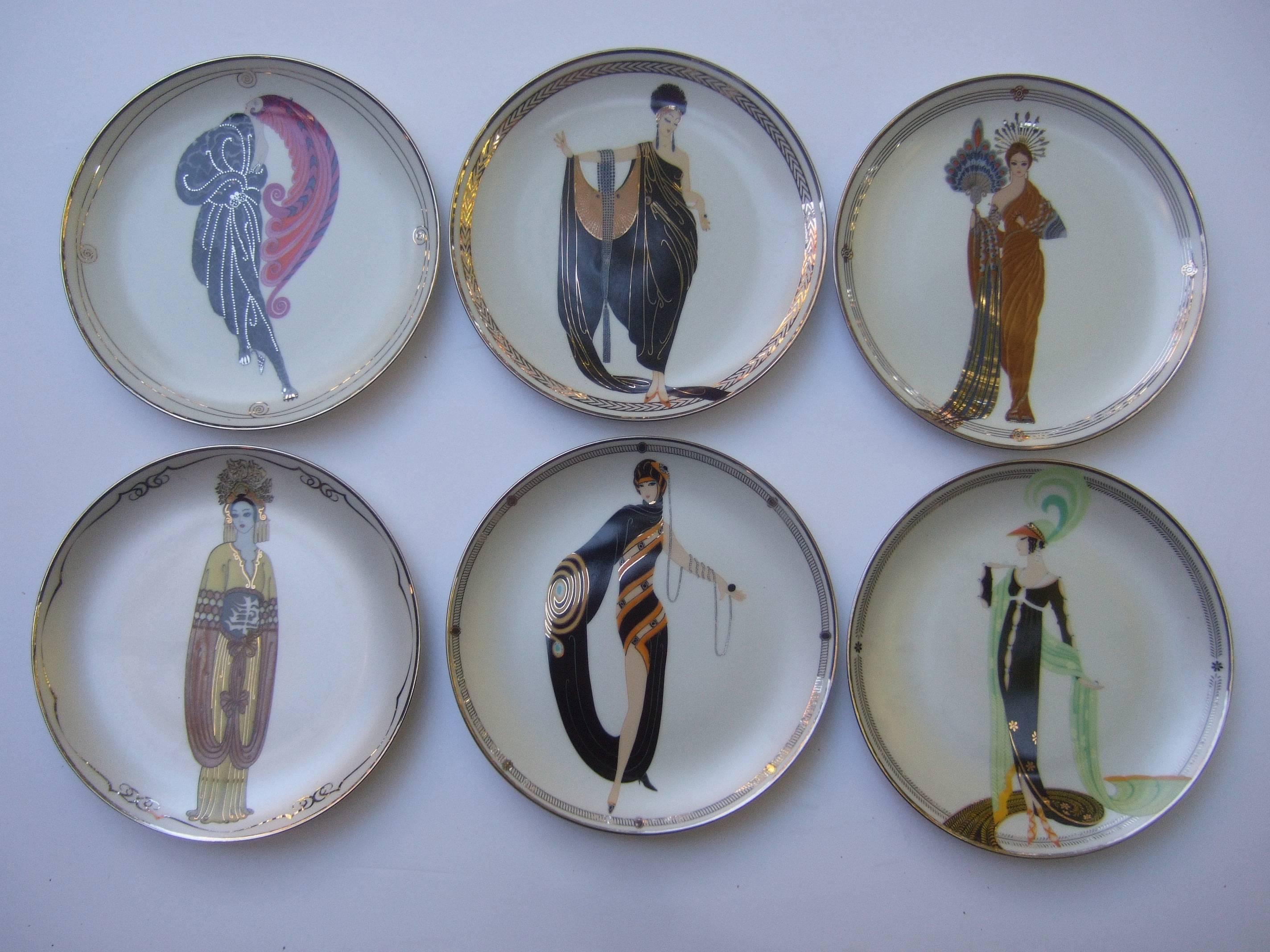 Erte Franklin Mint Set of Six Bone China Decorative Plates c 1980s