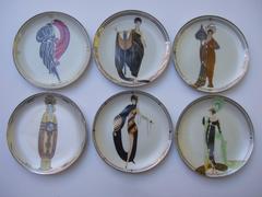 Erte Franklin Mint Set of Six Bone China Decorative Plates c 1980s