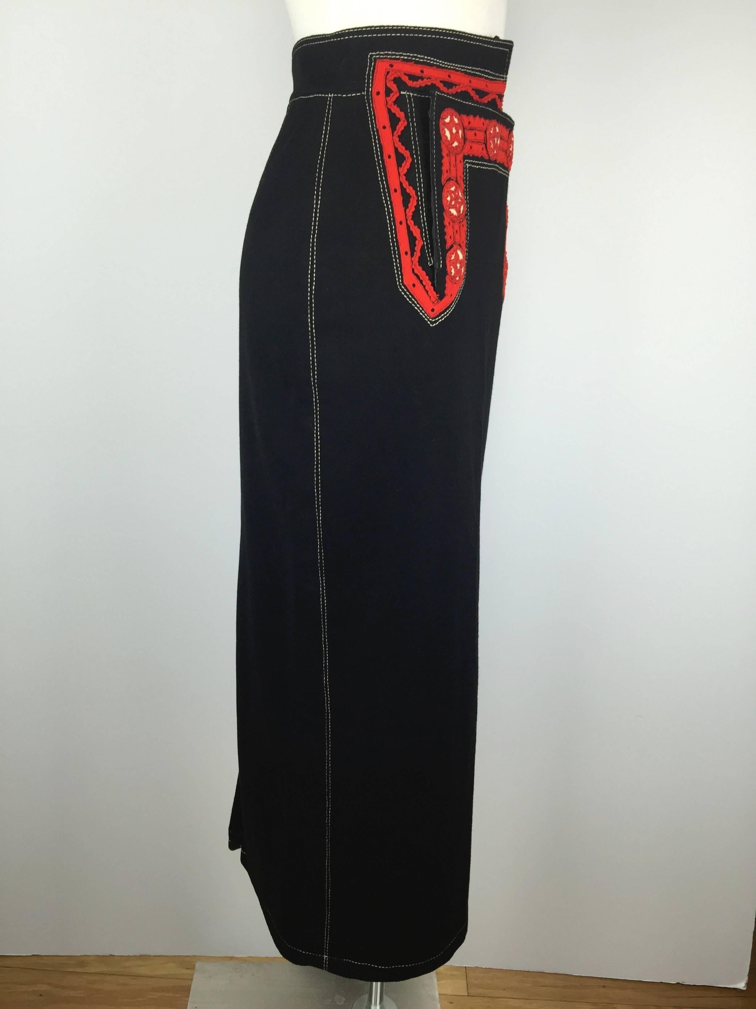Women's  Jean Paul Gaultier Black Wool Folkloric Long Skirt.