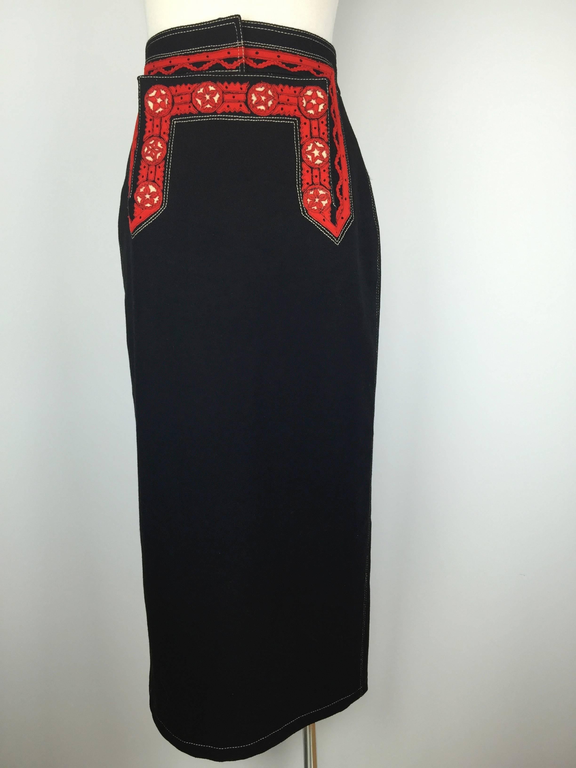  Jean Paul Gaultier Black Wool Folkloric Long Skirt. 6