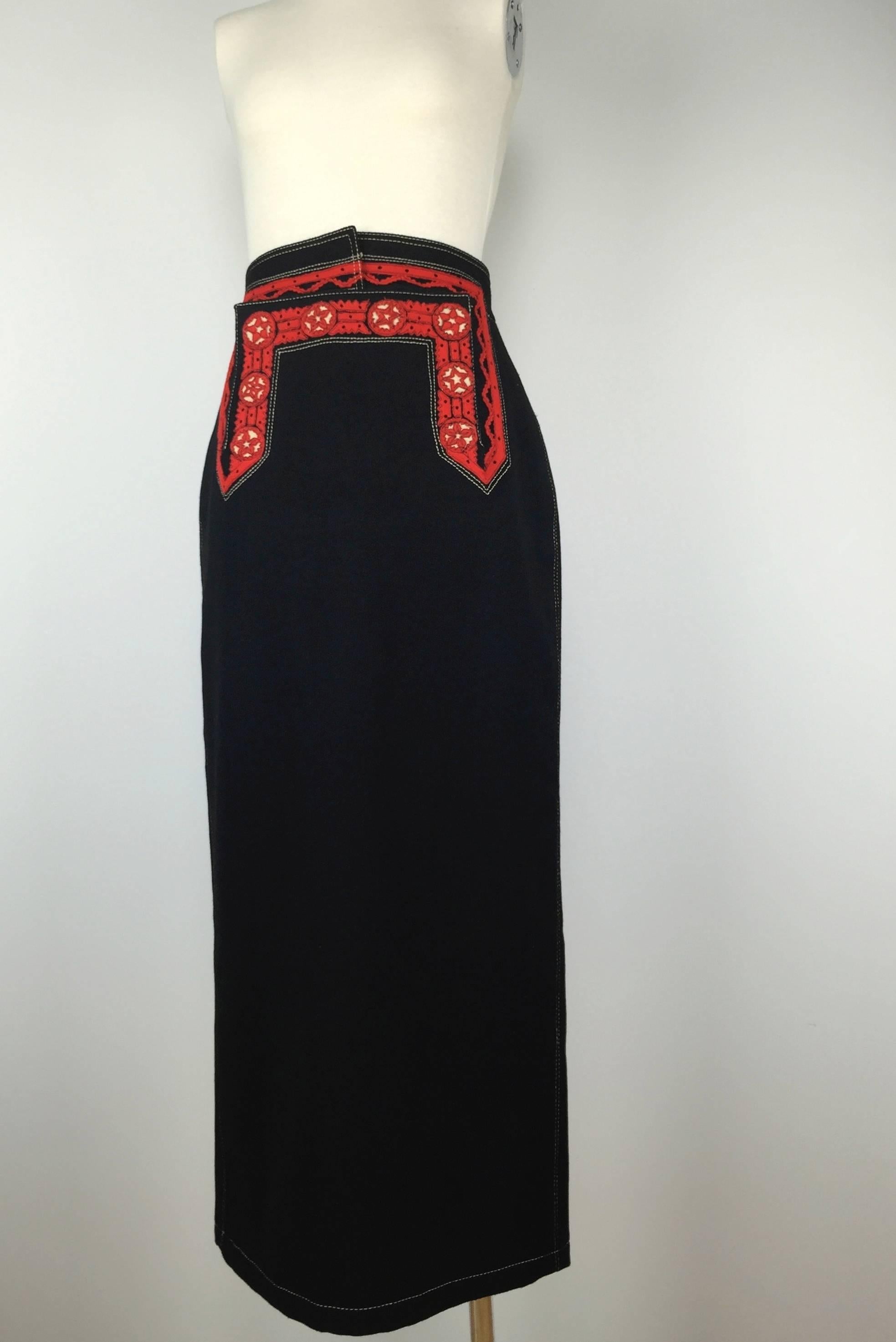  Jean Paul Gaultier Black Wool Folkloric Long Skirt. 3