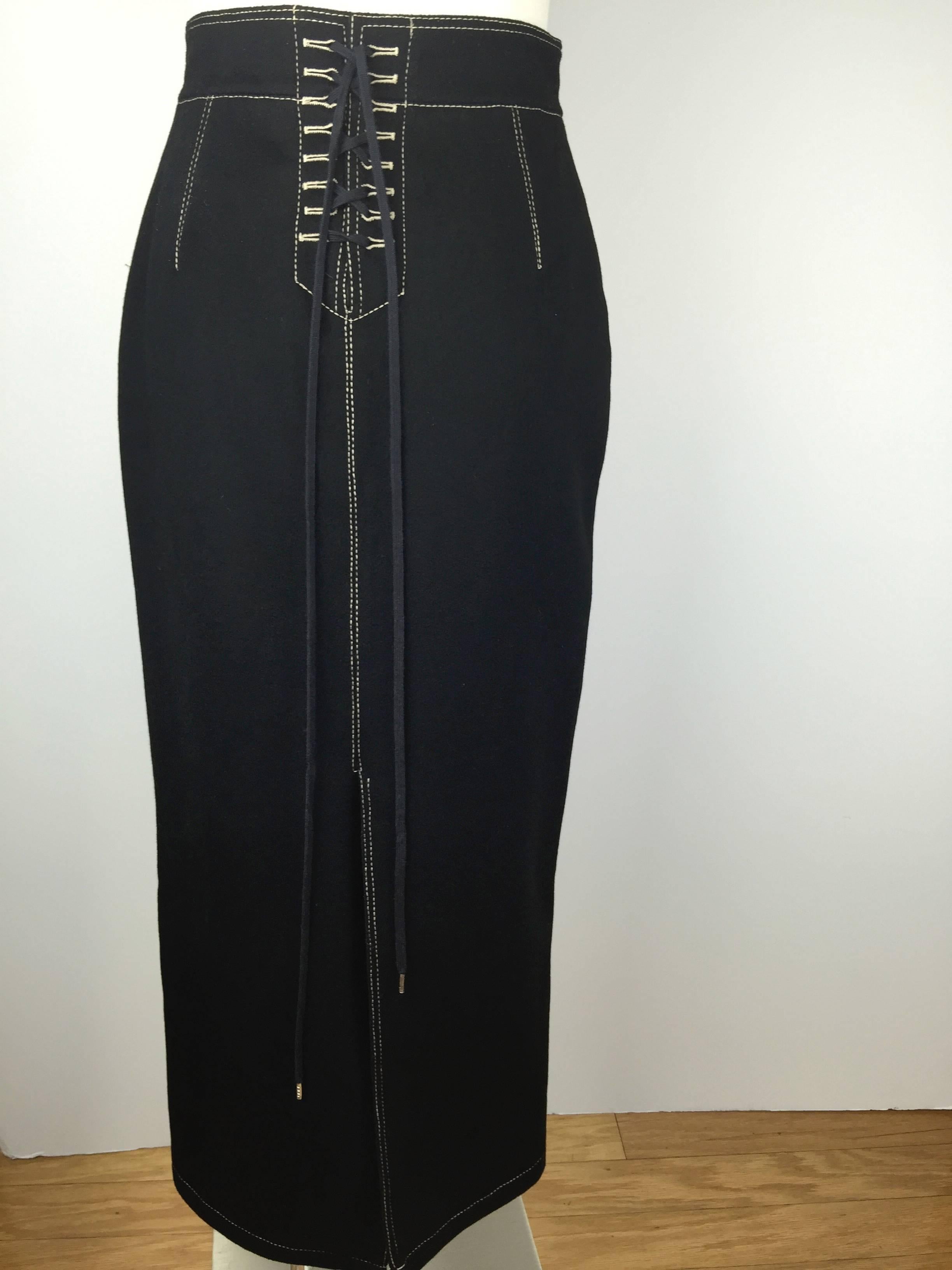  Jean Paul Gaultier Black Wool Folkloric Long Skirt. 1