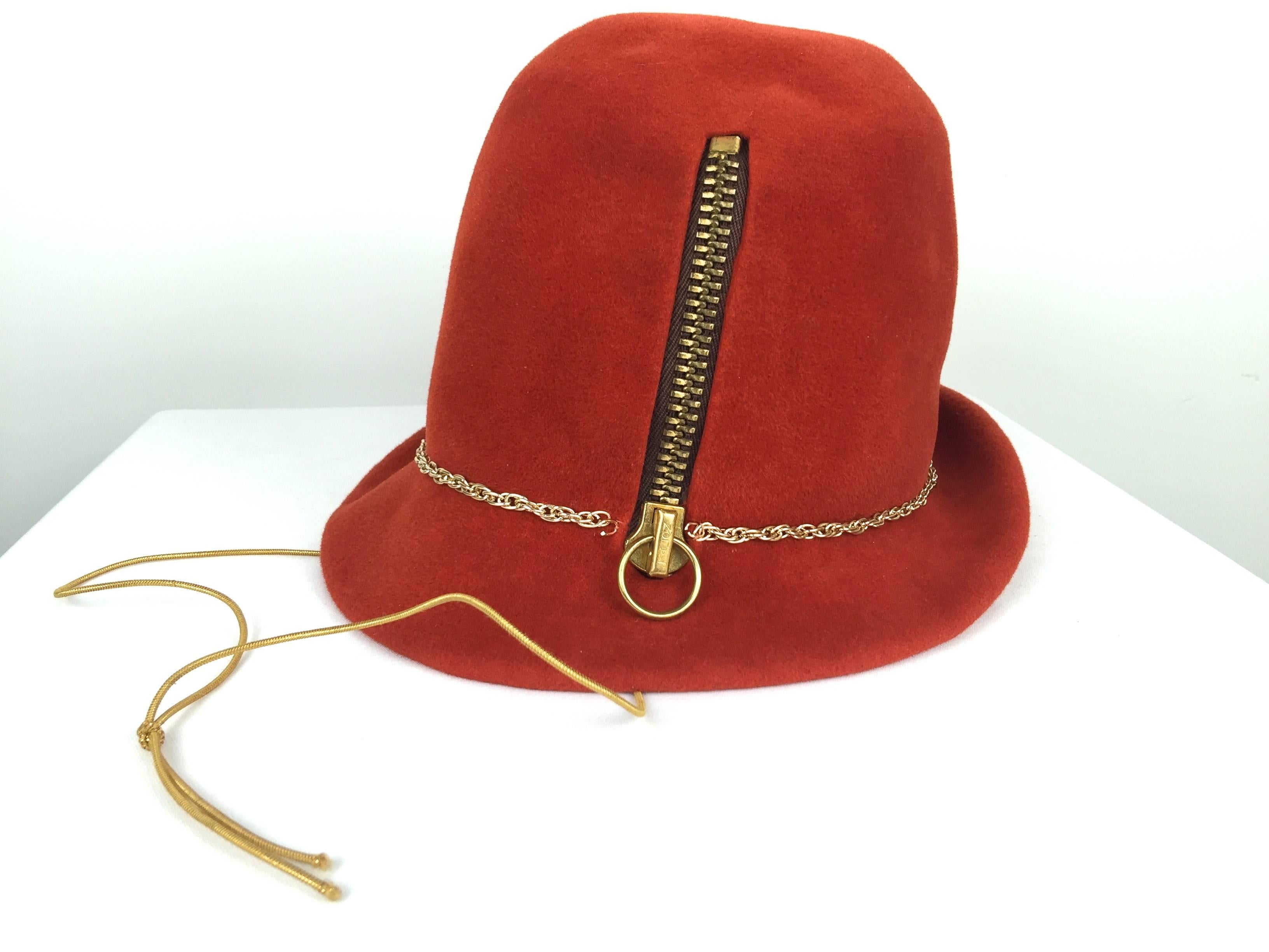 
Yves Saint Laurent 1960's Mod zipper fedora hat. Museum quality.

Haute Couture.

I just feel so lucky when I find a 1960's piece like this by a legendary
French designer.  

It is so fascinating to see how they rebelled against the mighty