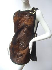 Mod Animal Print Cloth Suede Trim Tunic Made in Italy c 1970