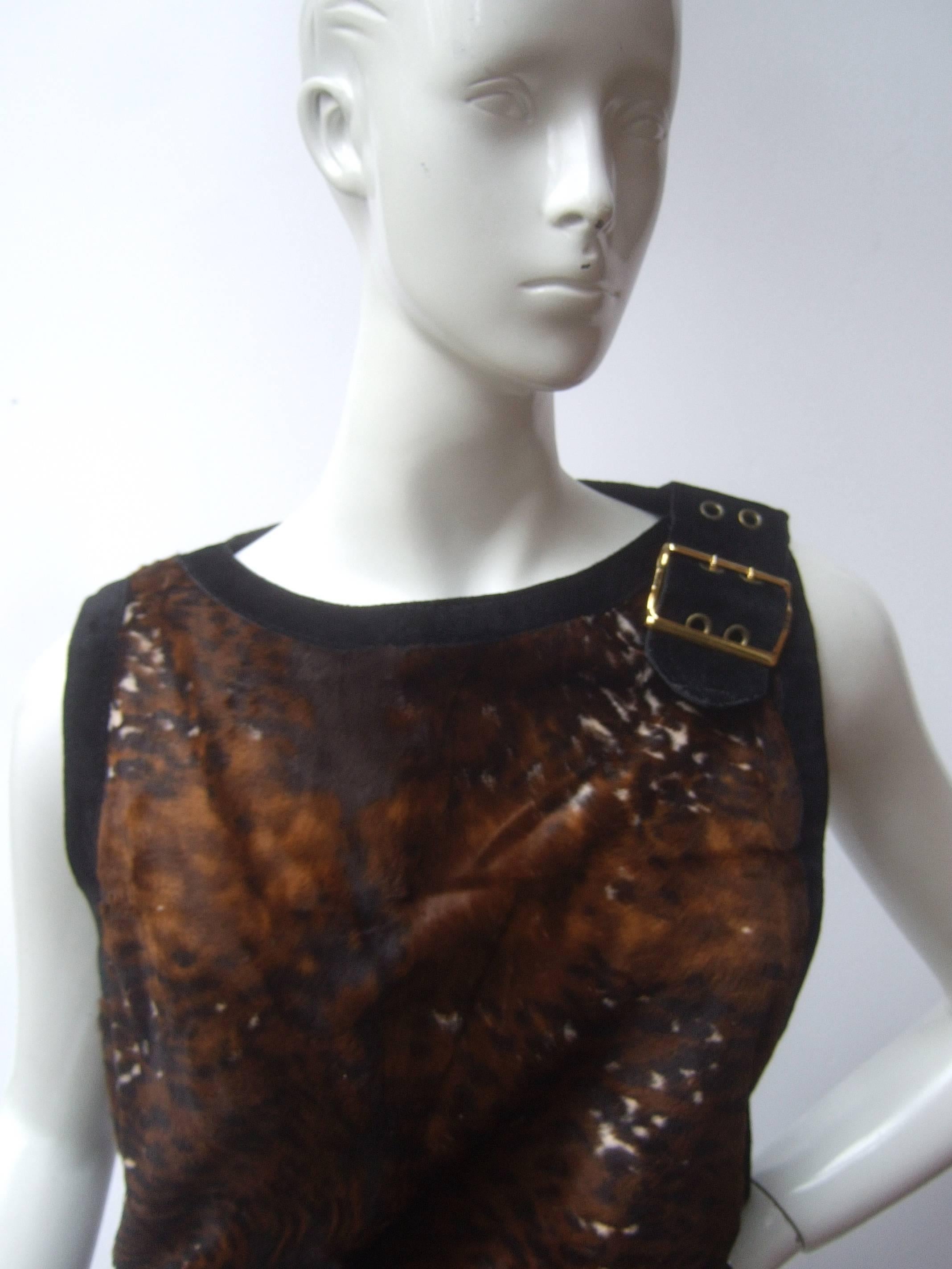 Mod Animal Print Cloth Suede Trim Tunic Made in Italy c 1970 For Sale 3