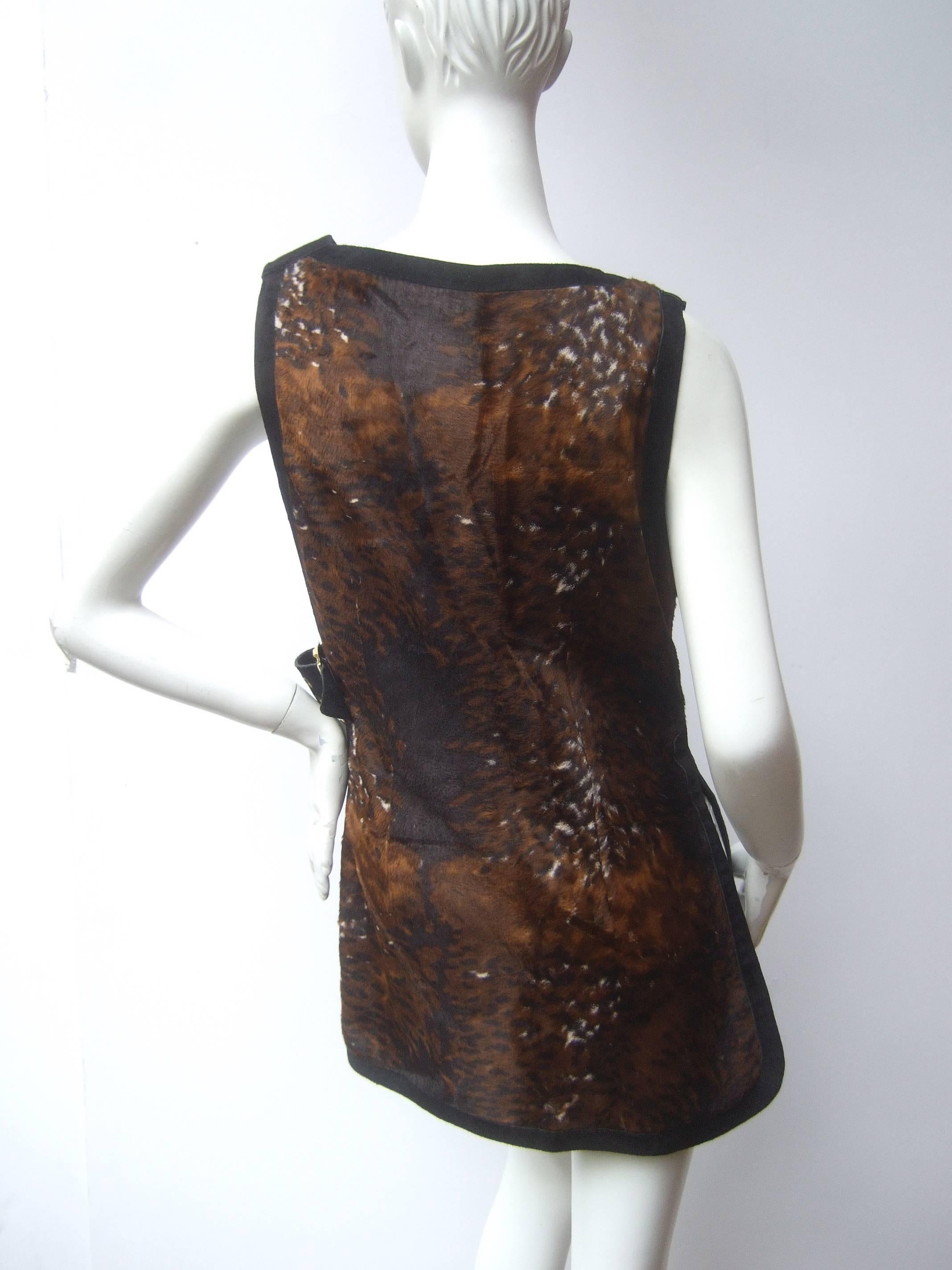 Mod Animal Print Cloth Suede Trim Tunic Made in Italy c 1970 For Sale 2