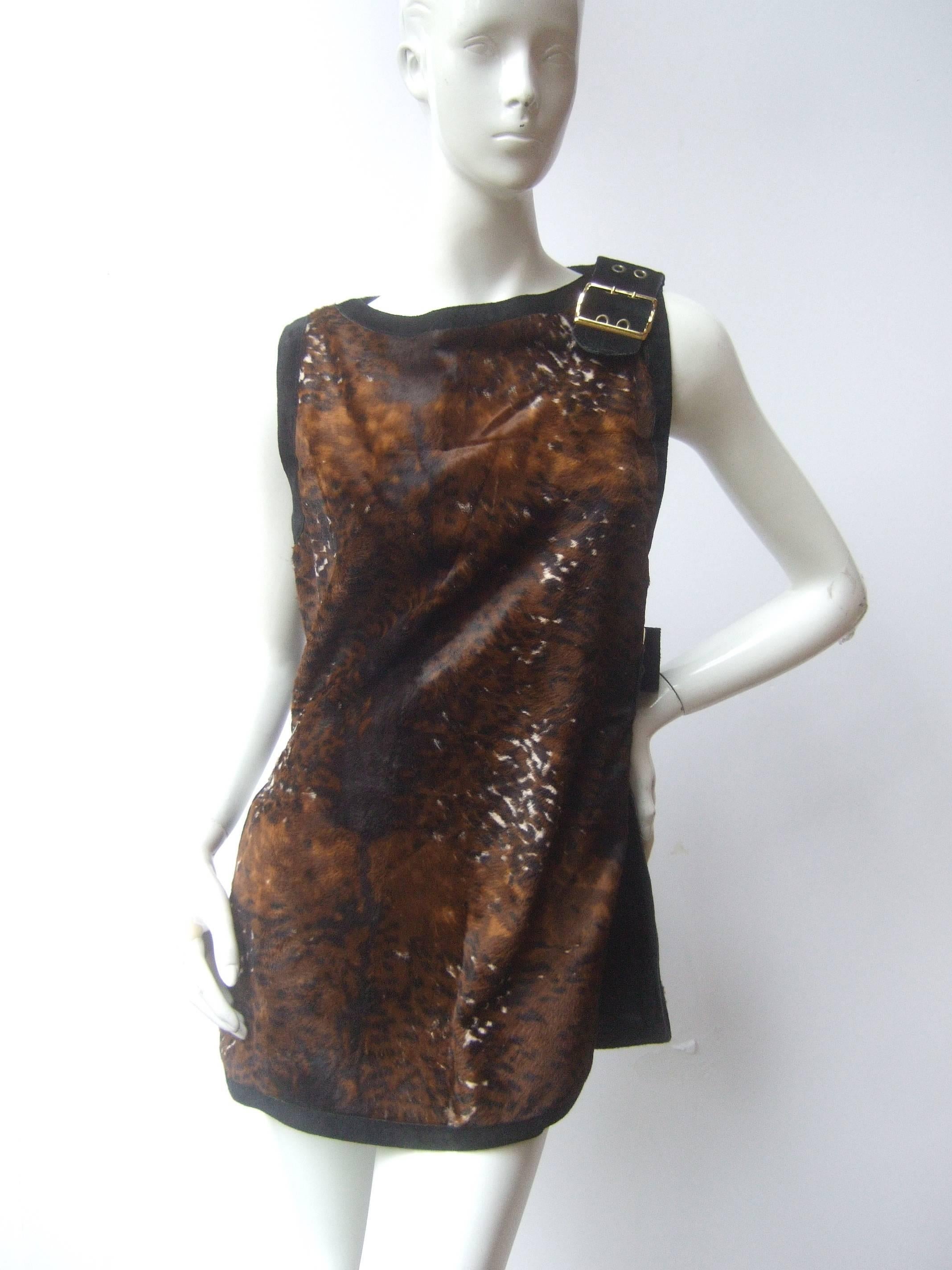 Mod Animal Print Cloth Suede Trim Tunic Made in Italy c 1970 For Sale 1