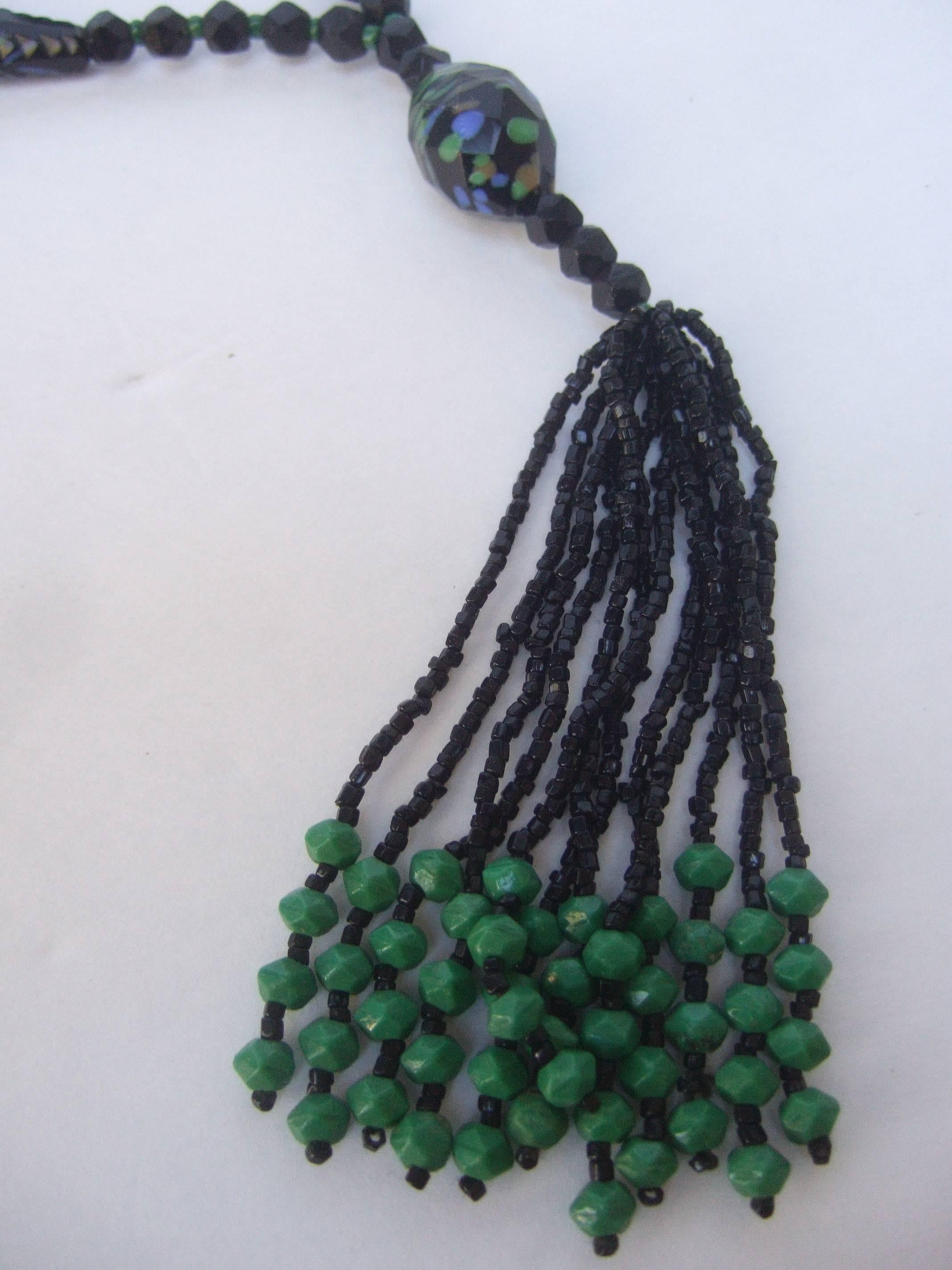 Art Deco Glass Beaded Sautoir Necklace c 1930s 1