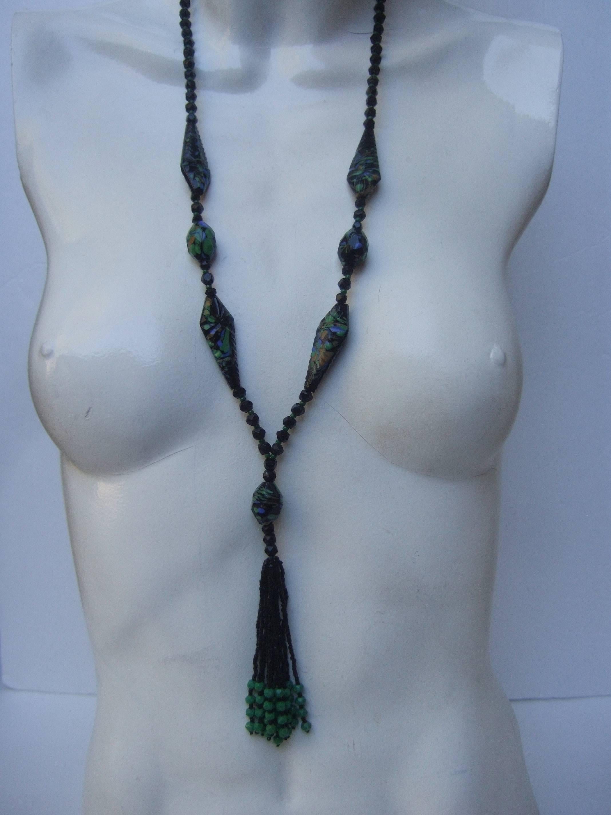 Art Deco Glass Beaded Sautoir Necklace c 1930s 5