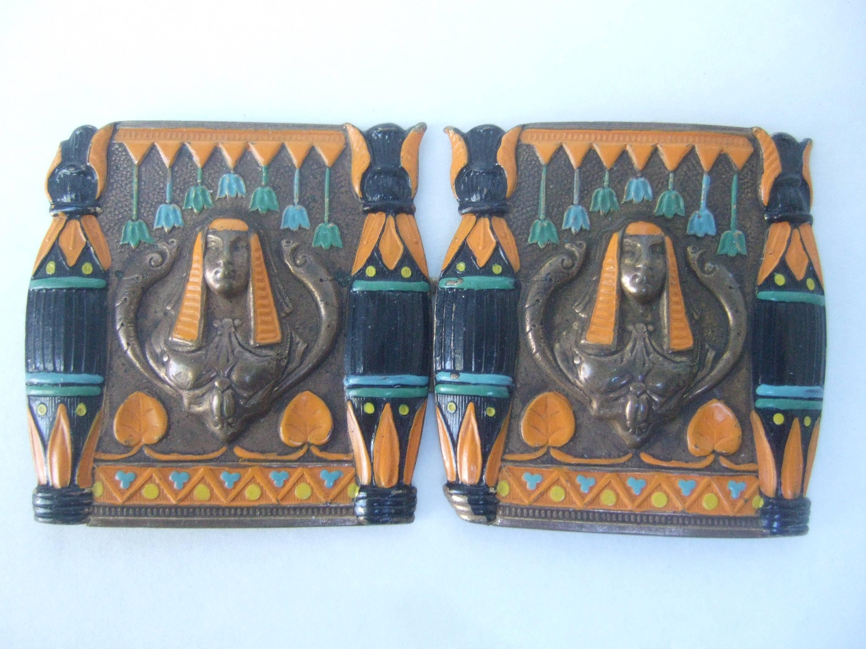 Women's Egytian Revival Enamel Pharaoh Belt Buckles c 1950s