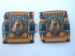 Egytian Revival Enamel Pharaoh Belt Buckles c 1950s