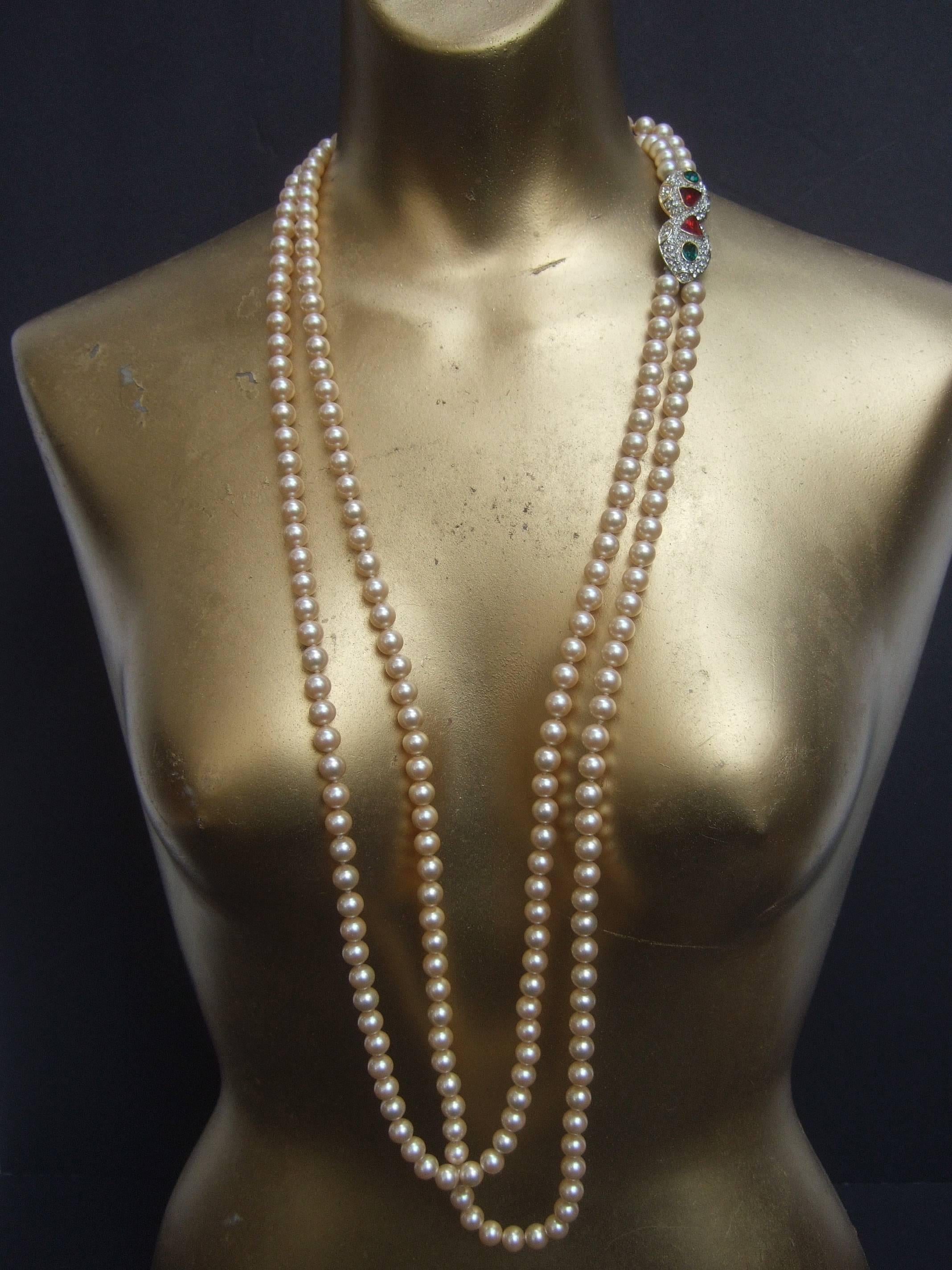 Opulent Opera Length Glass Pearls by Les Bernard  In Excellent Condition In University City, MO
