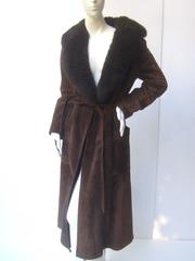 Saks Fifth Avenue Brown Suede Belted Coat c 1970s