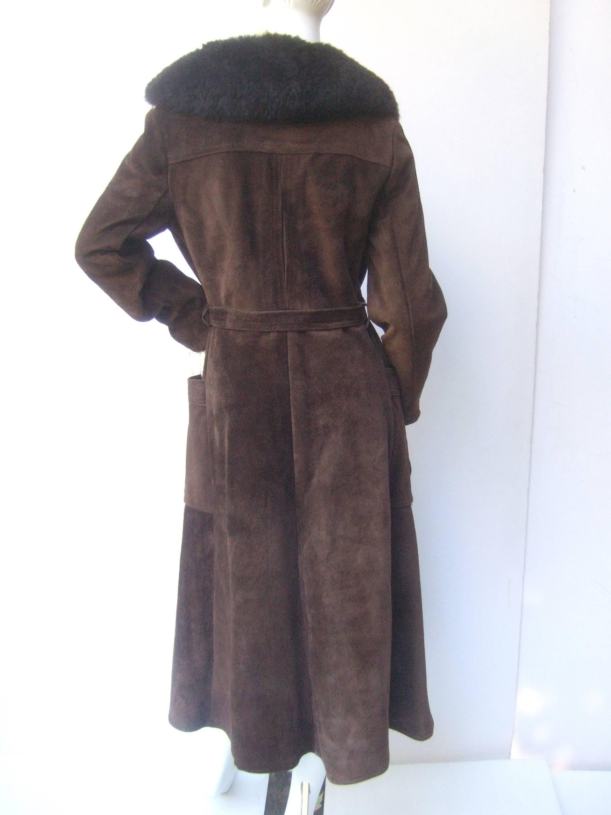 Women's Saks Fifth Avenue Brown Suede Belted Coat c 1970s
