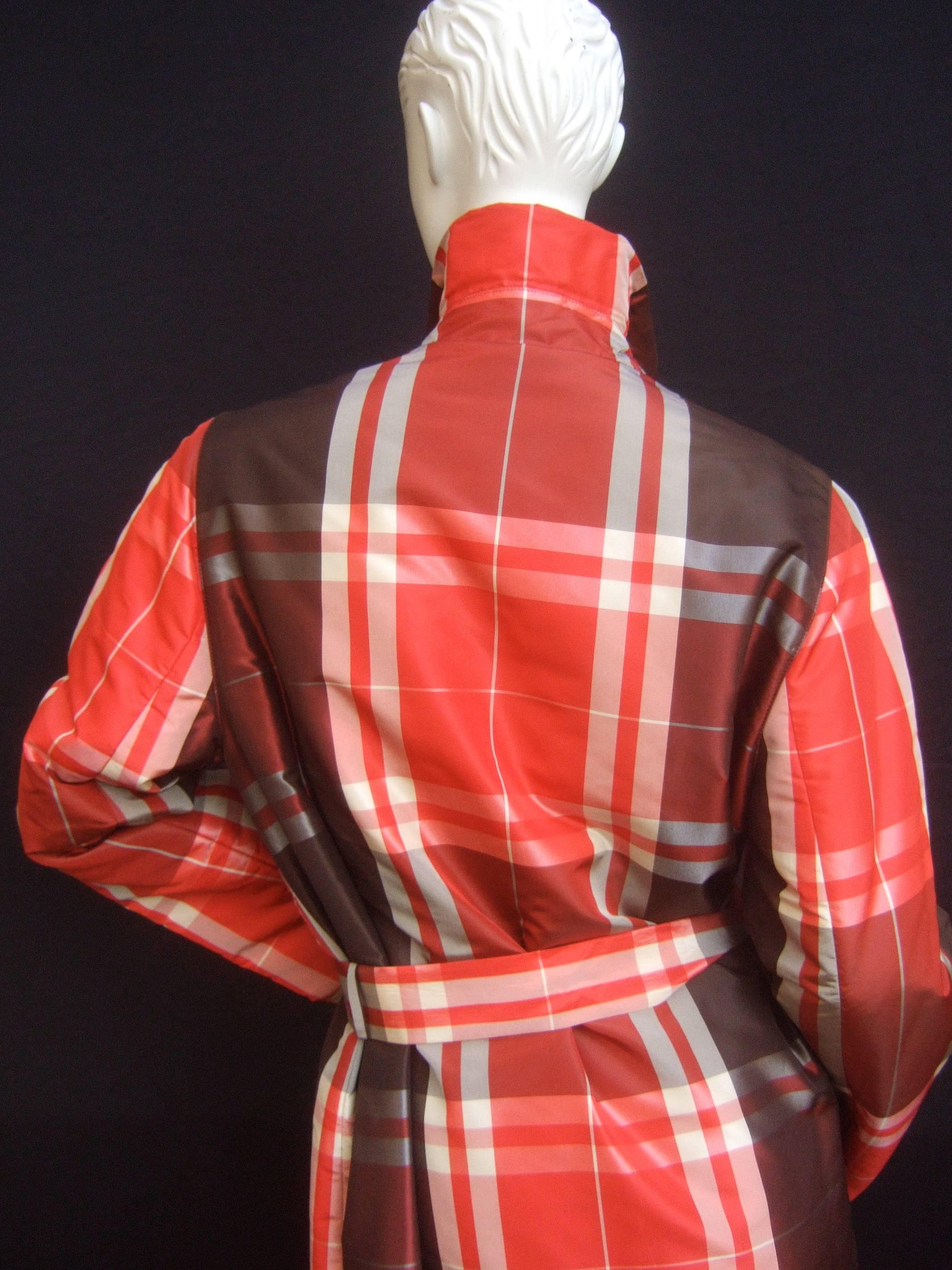 Brown Les Copains Plaid Belted Trench Coat Made in Italy Size 42 For Sale