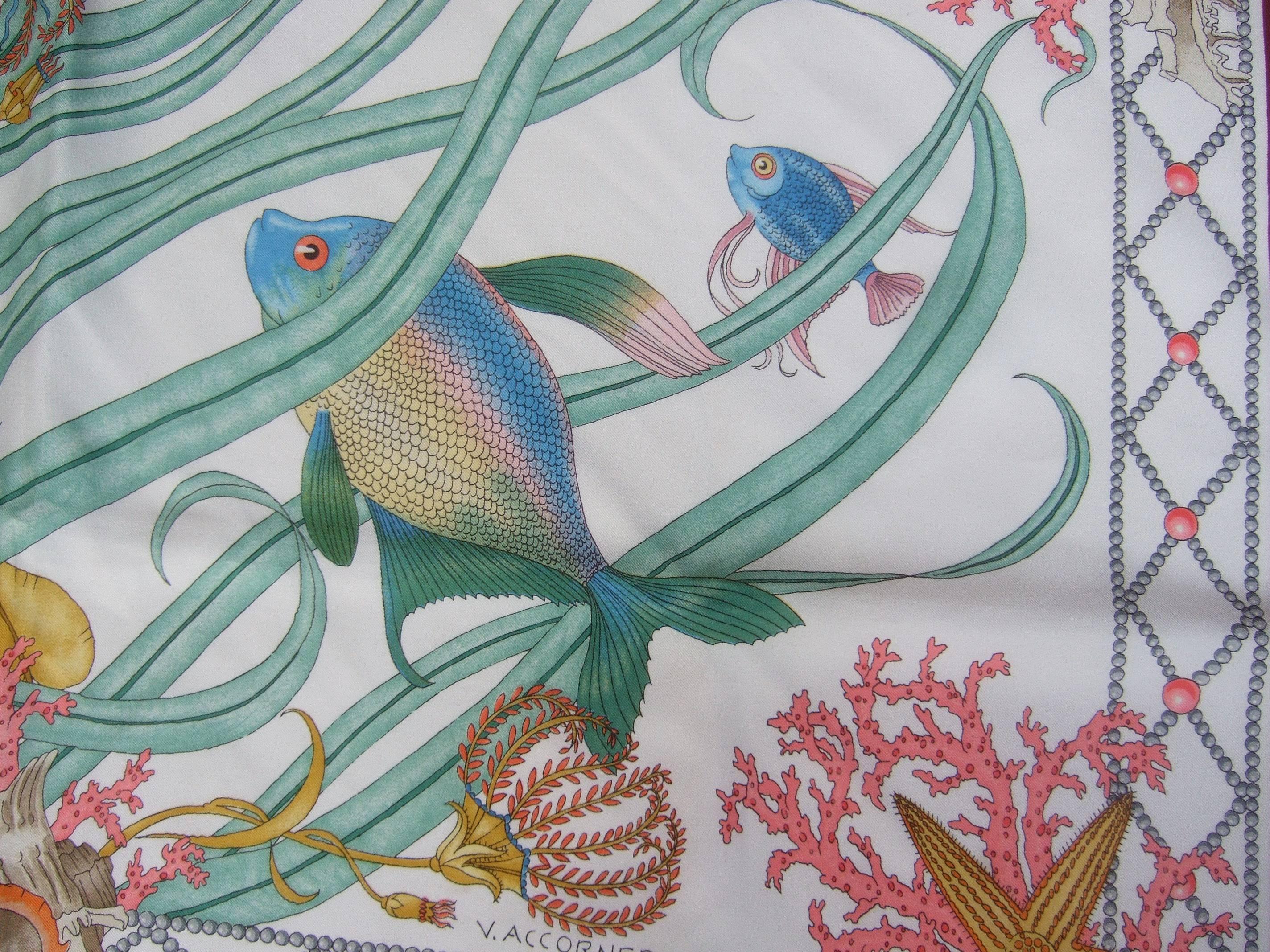 Gucci Italy Luxurious Large Silk Sea Life Scarf 2