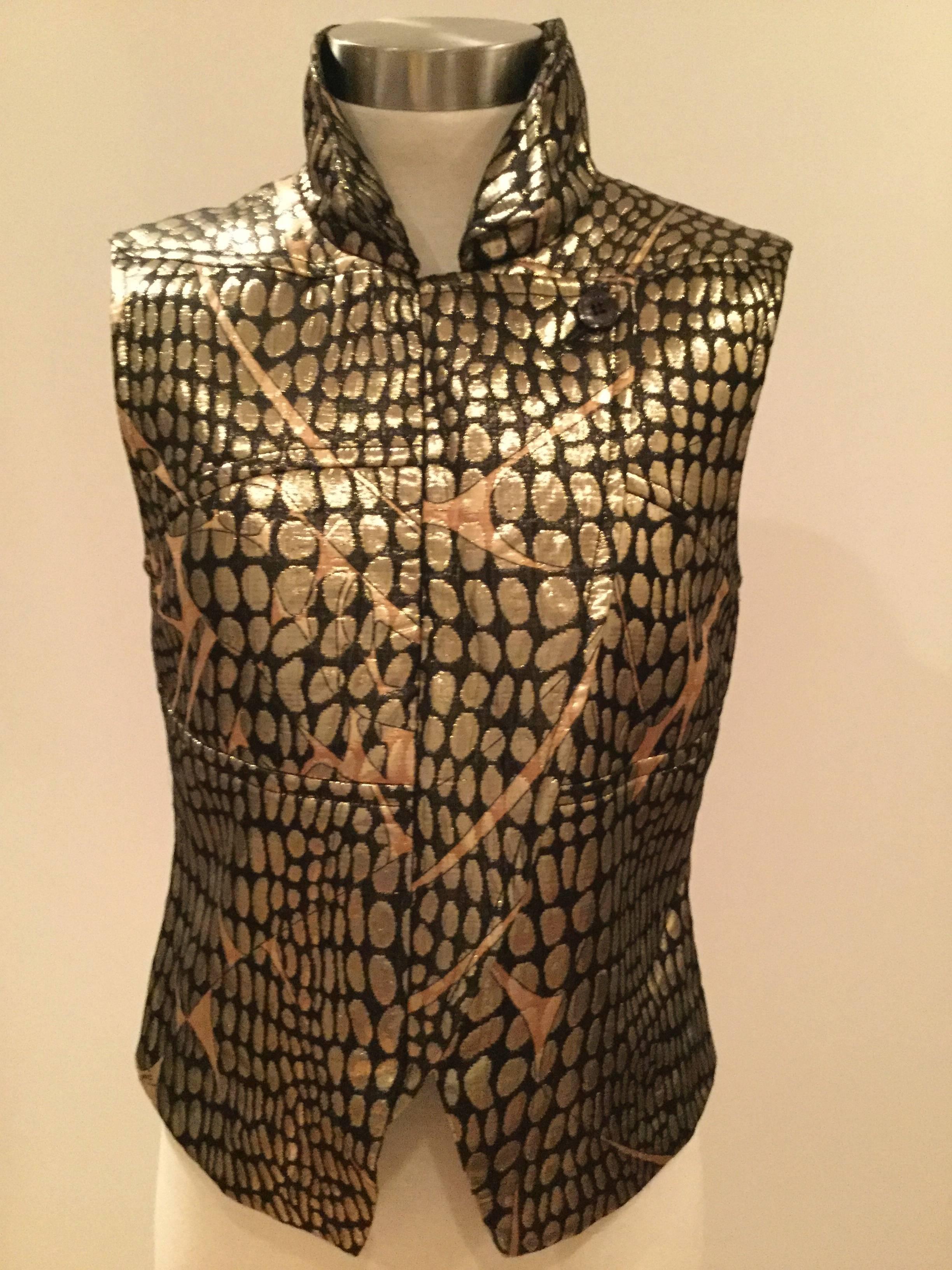 Pucci Silk Blend Gold Metallic Zippered Vest. Waistcoat. 2