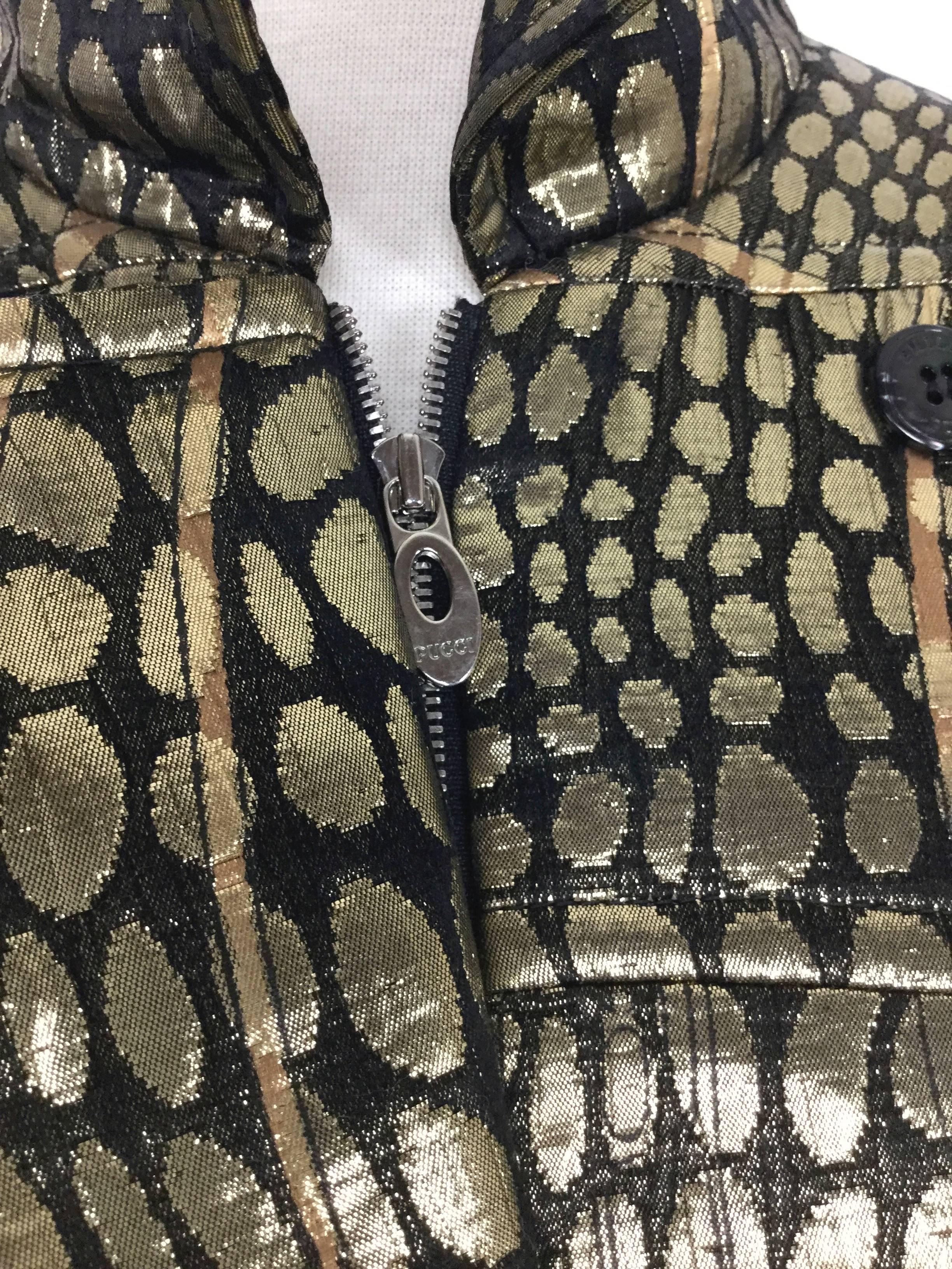 Pucci Silk Blend Gold Metallic Zippered Vest. Waistcoat. In Excellent Condition In University City, MO