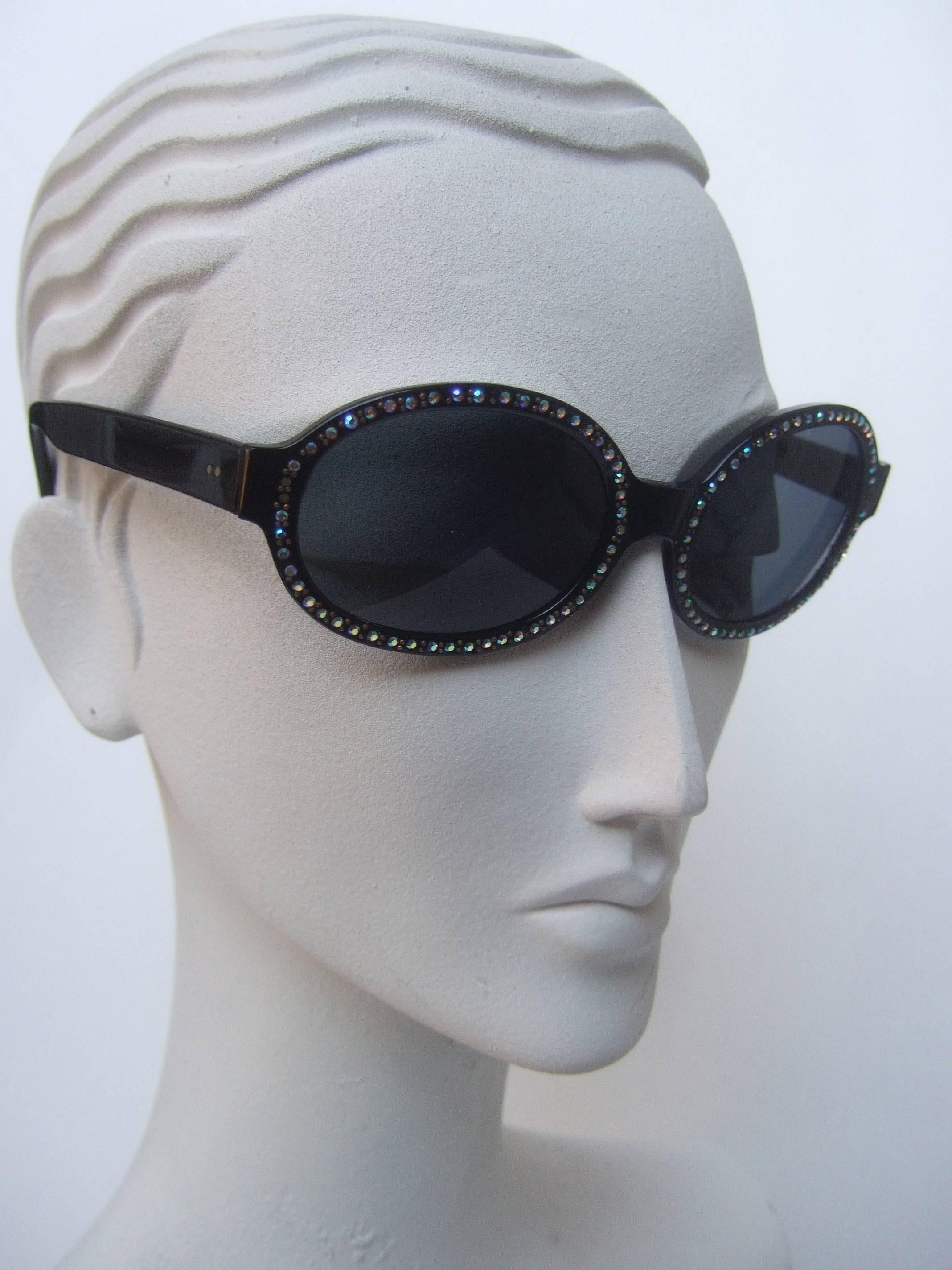 Women's Chic Black Crystal Trim Tinted Sunglasses Made in France c 1970