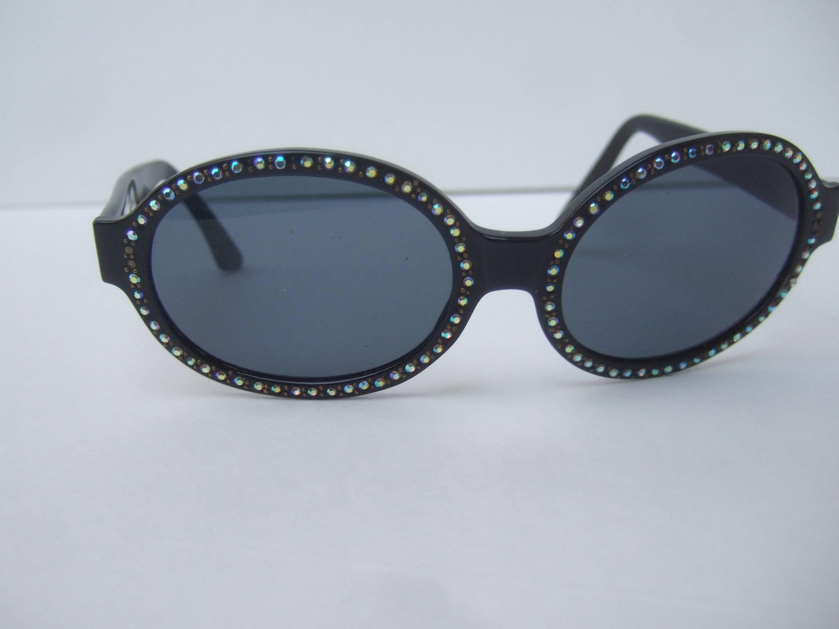 Chic Black Crystal Trim Tinted Sunglasses Made in France c 1970 1