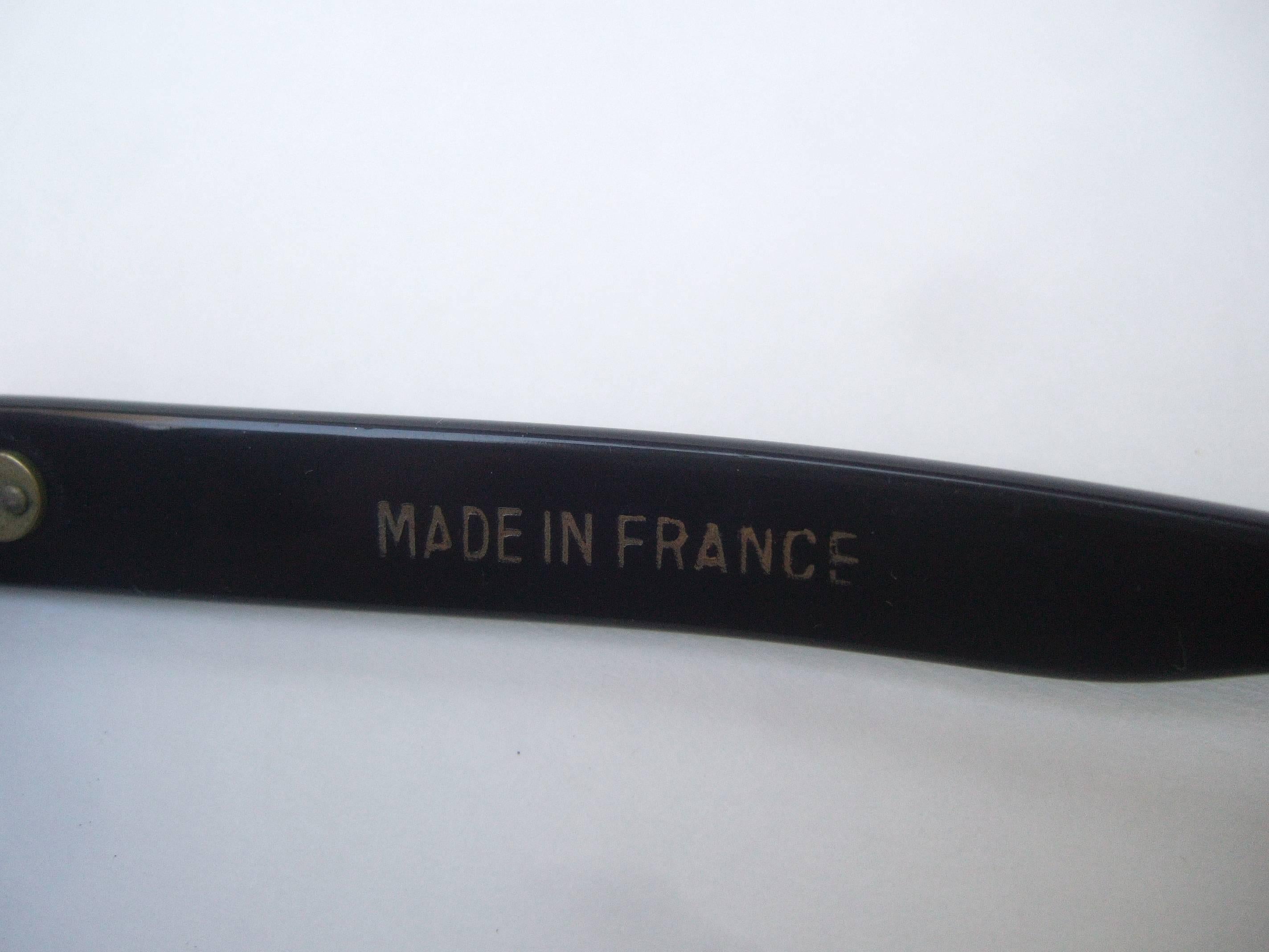 Chic Black Crystal Trim Tinted Sunglasses Made in France c 1970 5