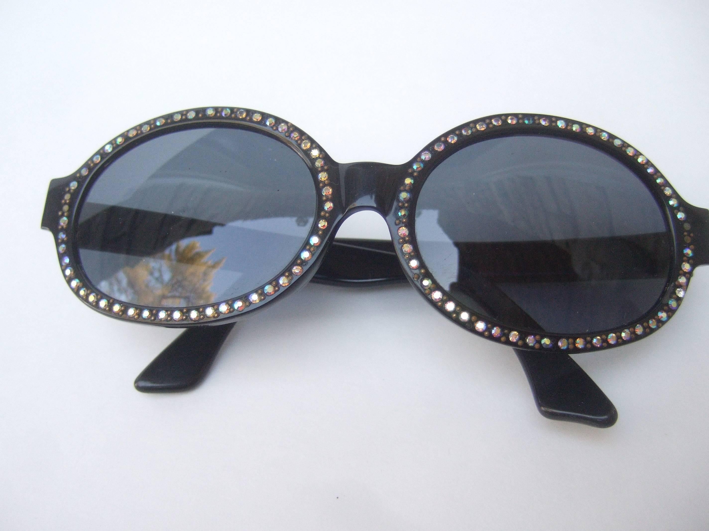 Gray Chic Black Crystal Trim Tinted Sunglasses Made in France c 1970