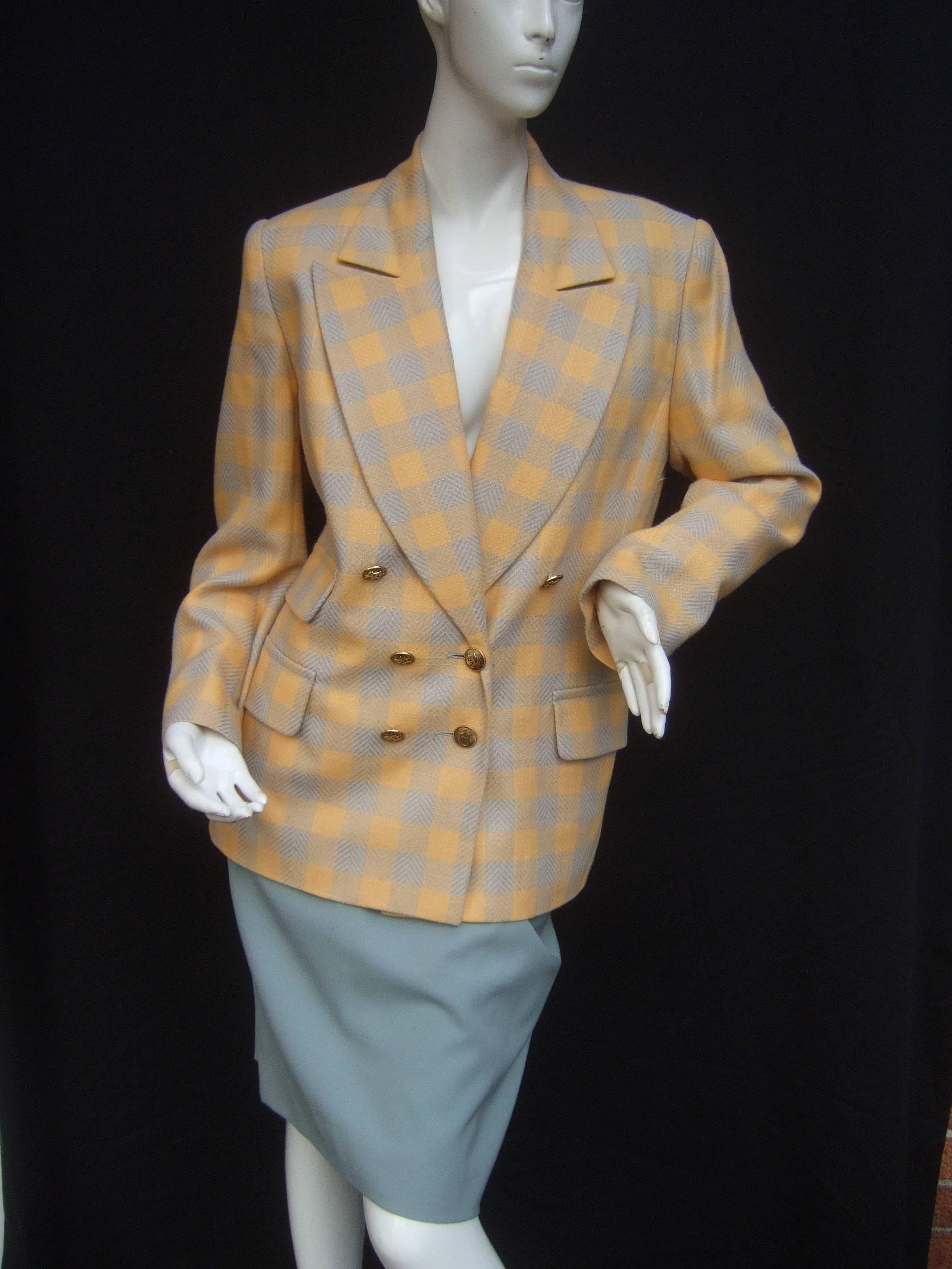 Hermes Paris Plaid Wool Skirt Suit Size 38/40 c 1980 2