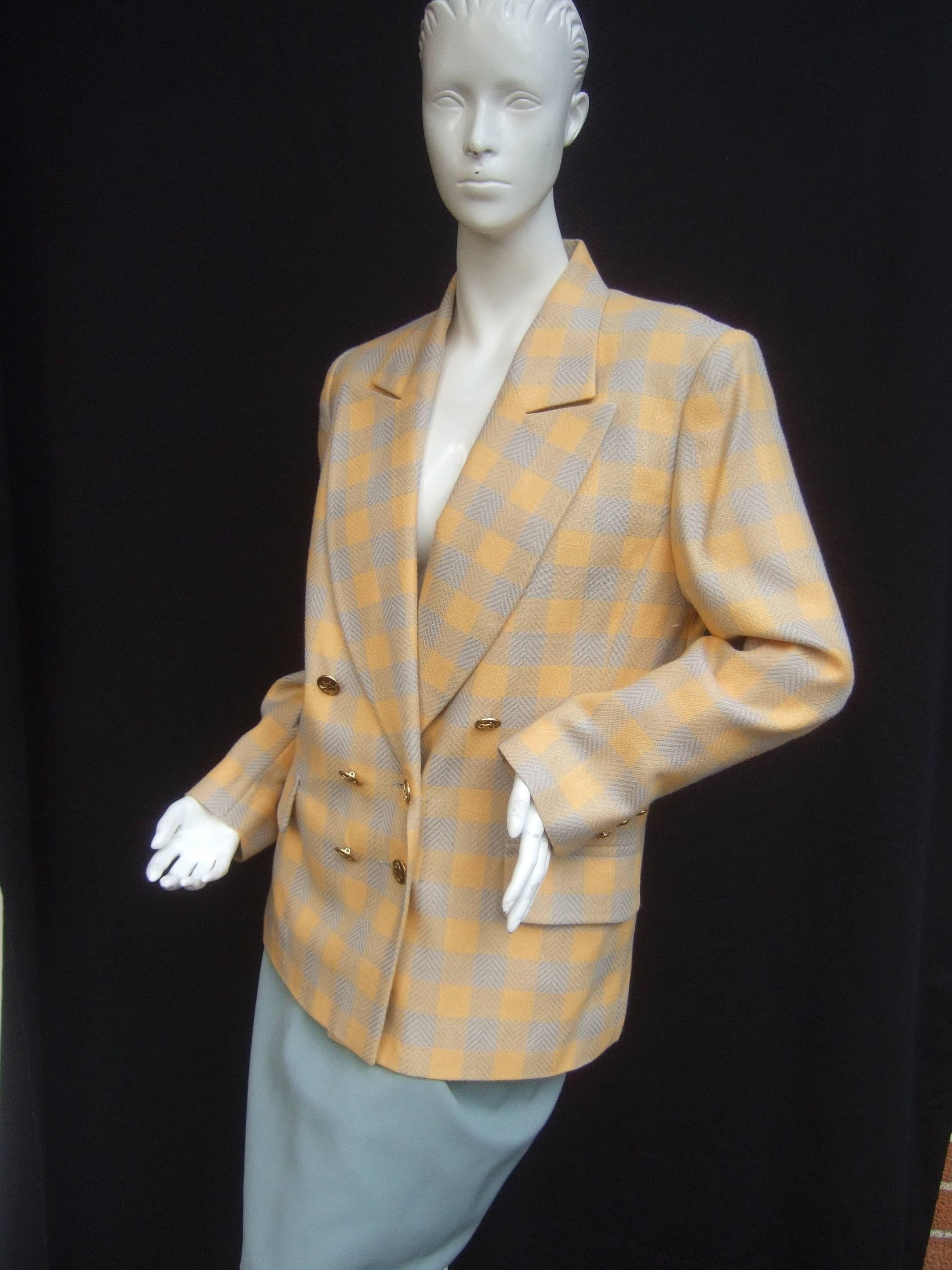 Women's Hermes Paris Plaid Wool Skirt Suit Size 38/40 c 1980