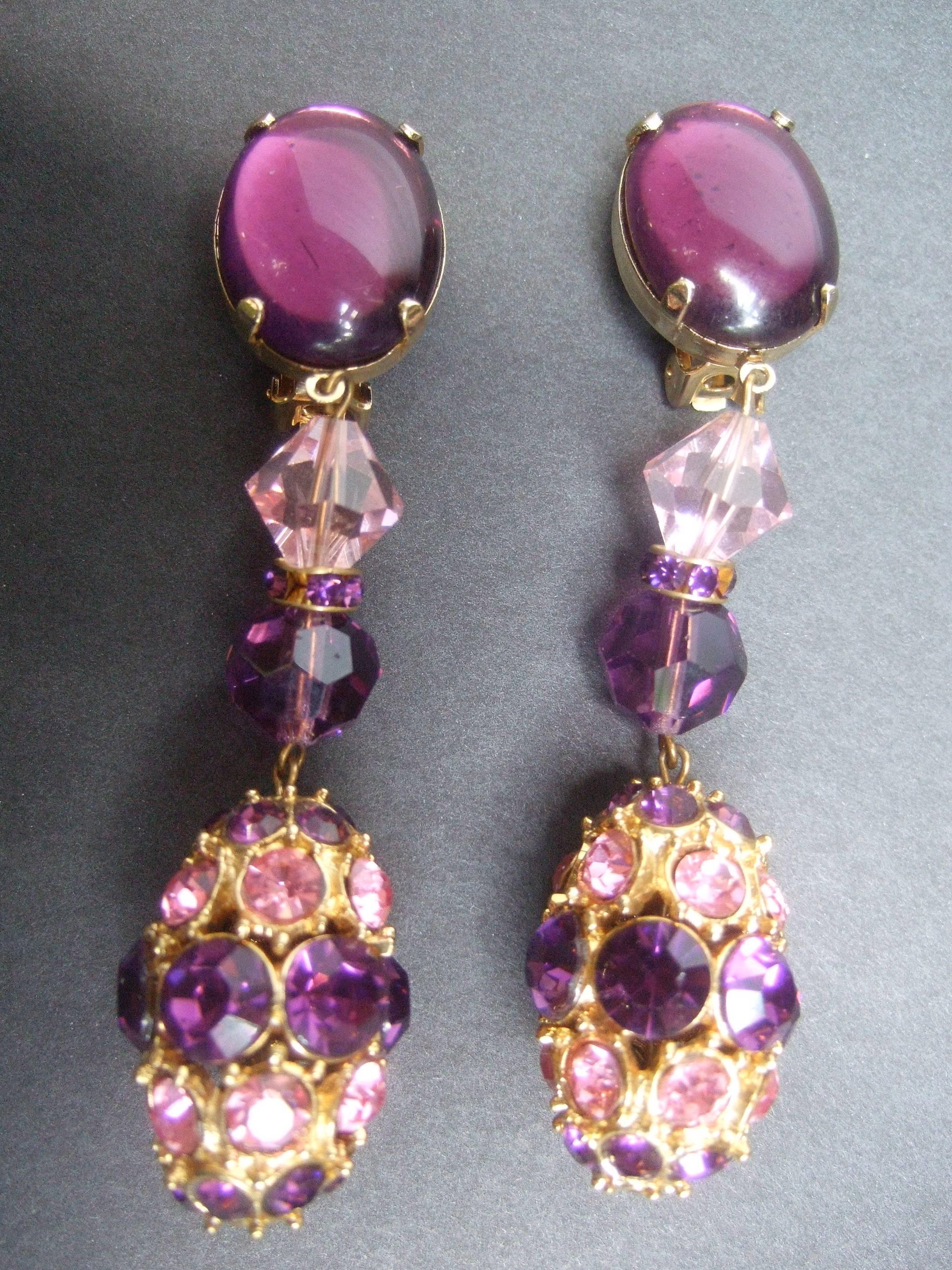 Massive Glittering Amethyst Crystal Dangling Earrings c 1970 For Sale 3