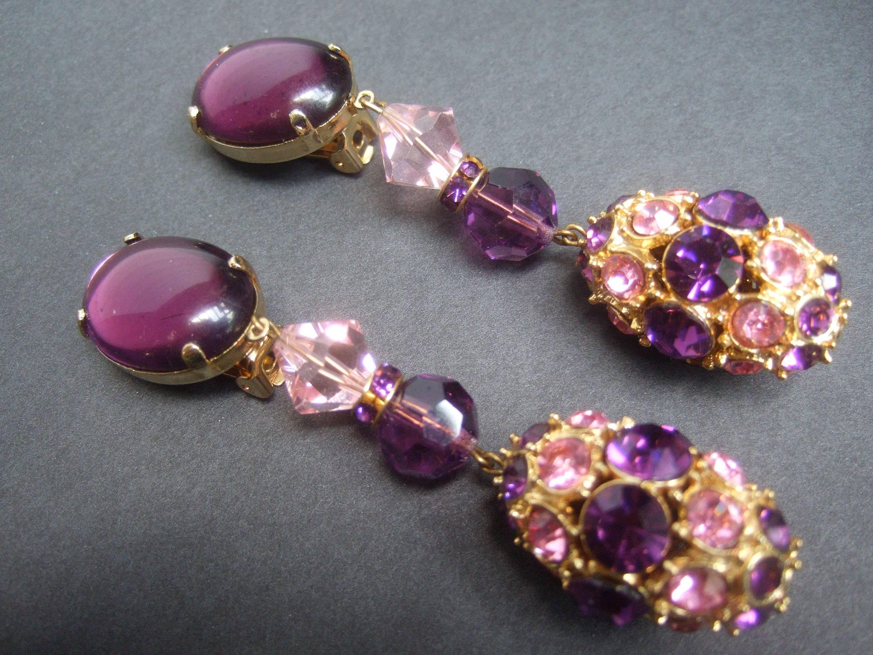Massive Glittering Amethyst Crystal Dangling Earrings c 1970 For Sale 2