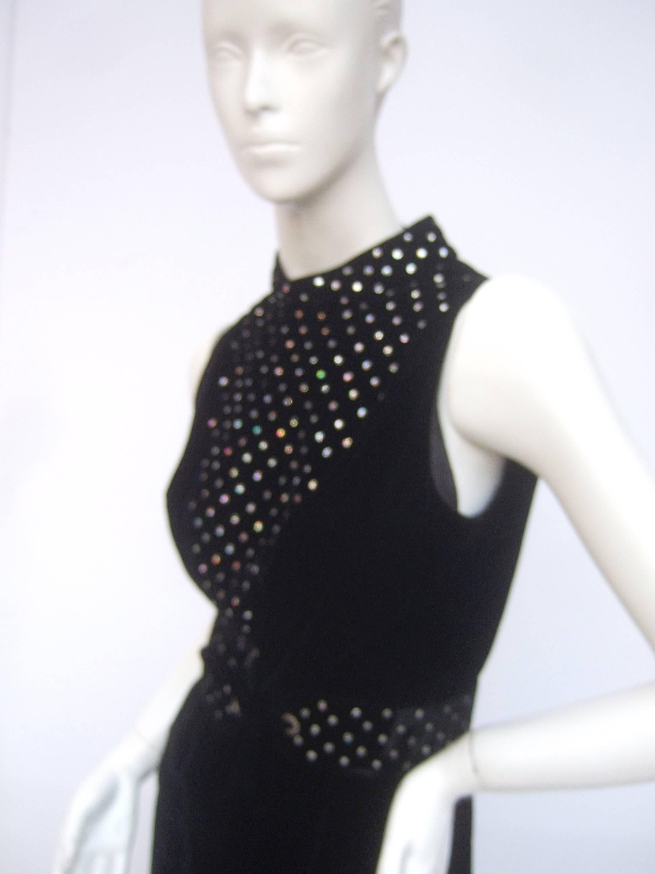 Women's 1970s Spectacular Black Silk Velvet Crystal Bodice Jumpsuit 
