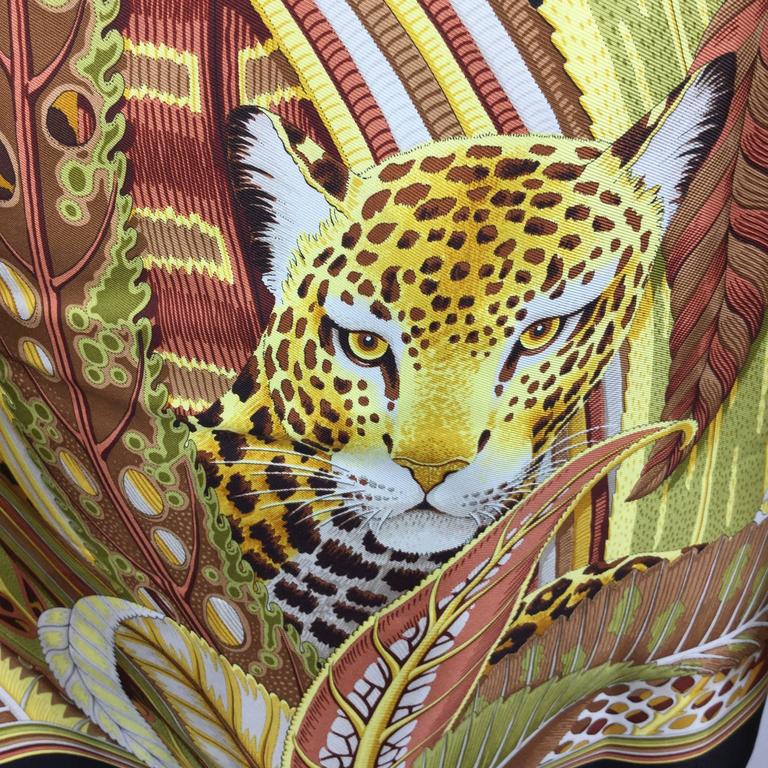 Spectacular Jungle Themed Vintage Silk Scarf By Ferragamo. at 1stDibs