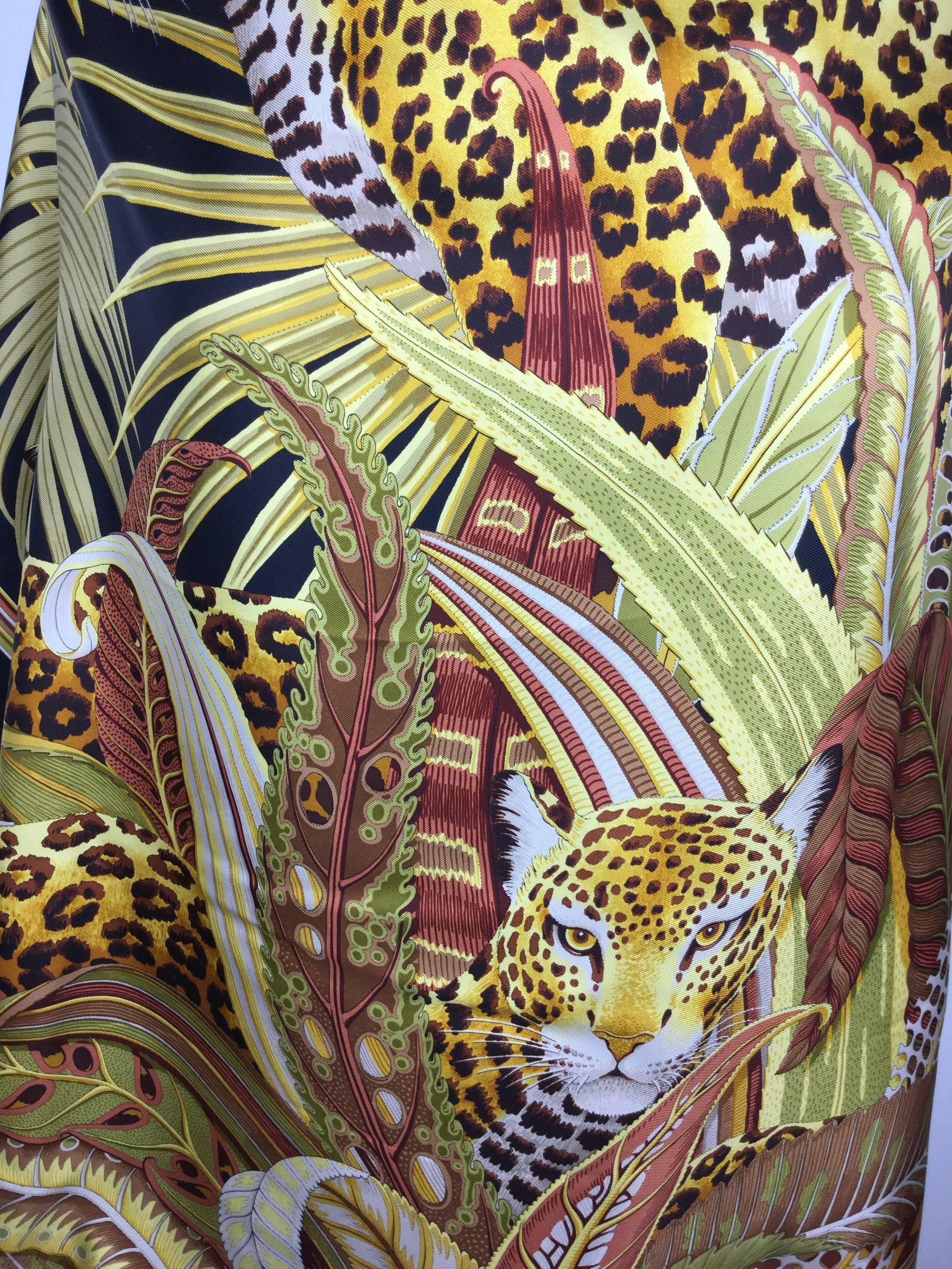 Spectacular Jungle Themed Vintage Silk Scarf By Ferragamo. 1
