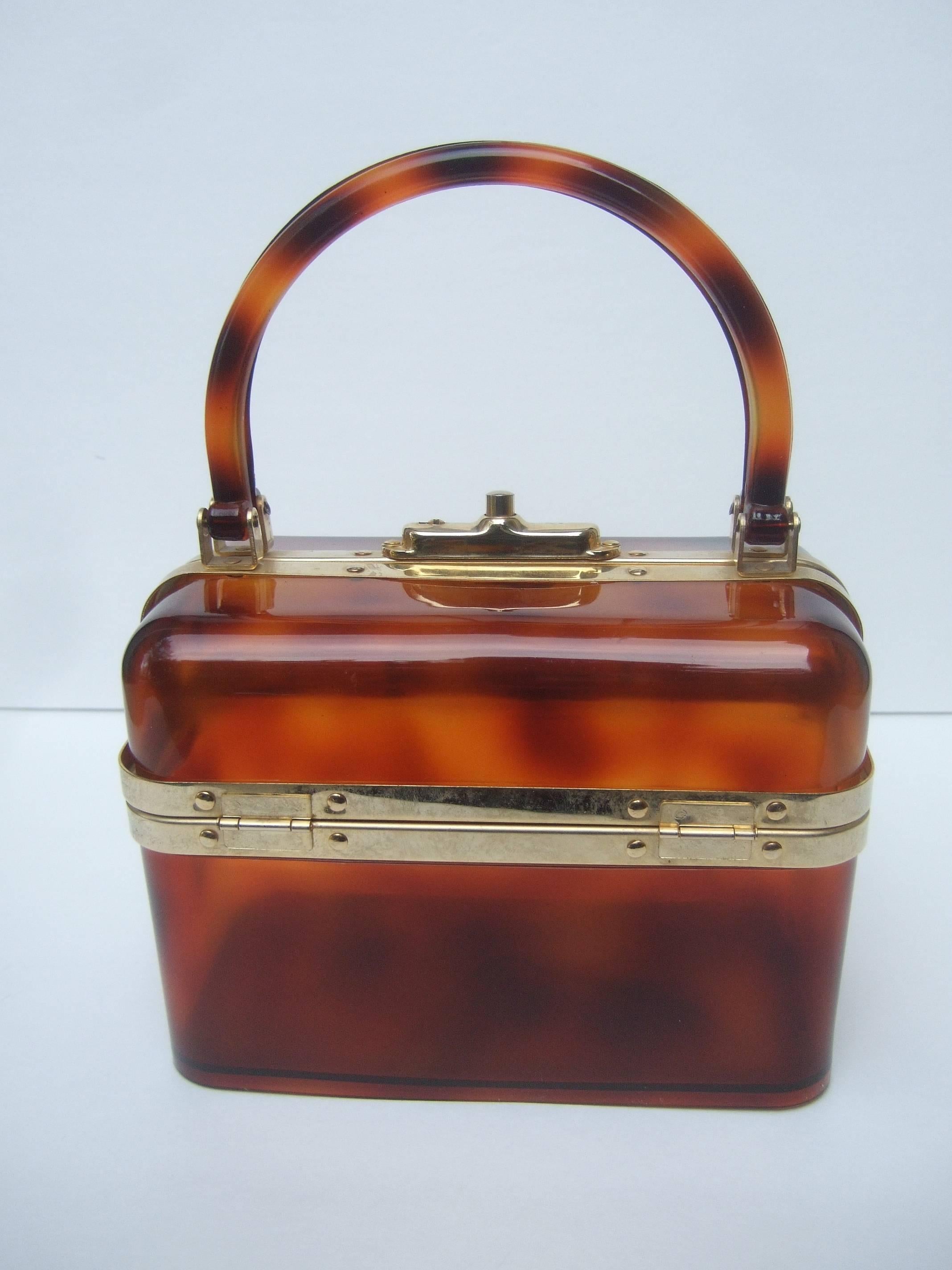 Sleek Tortoise Shell Lucite Handbag Made in France c 1970 2