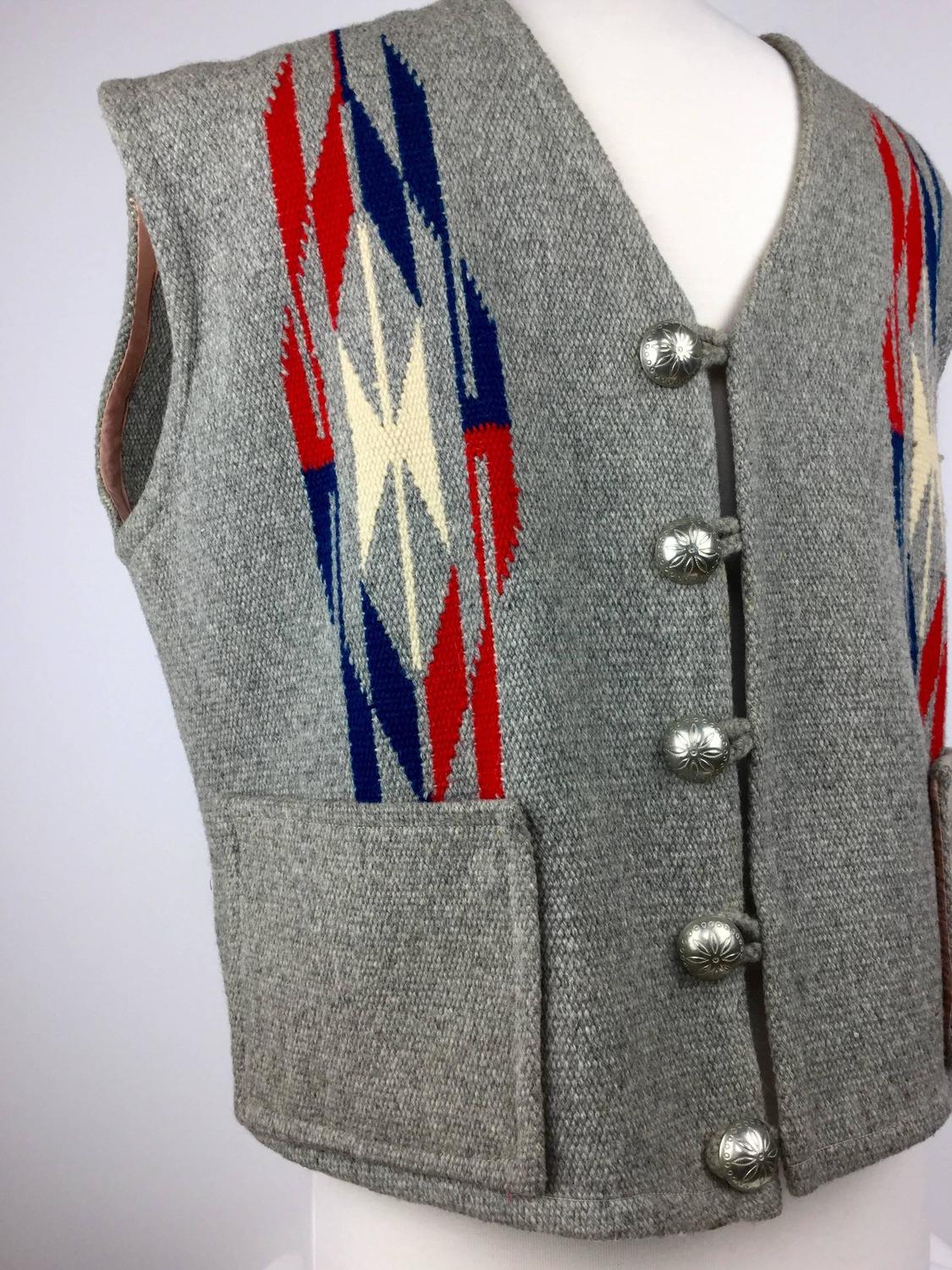 Men&#39;s Chimayo Wool Vest with Concho Buttons. 1950&#39;s. For Sale at 1stdibs