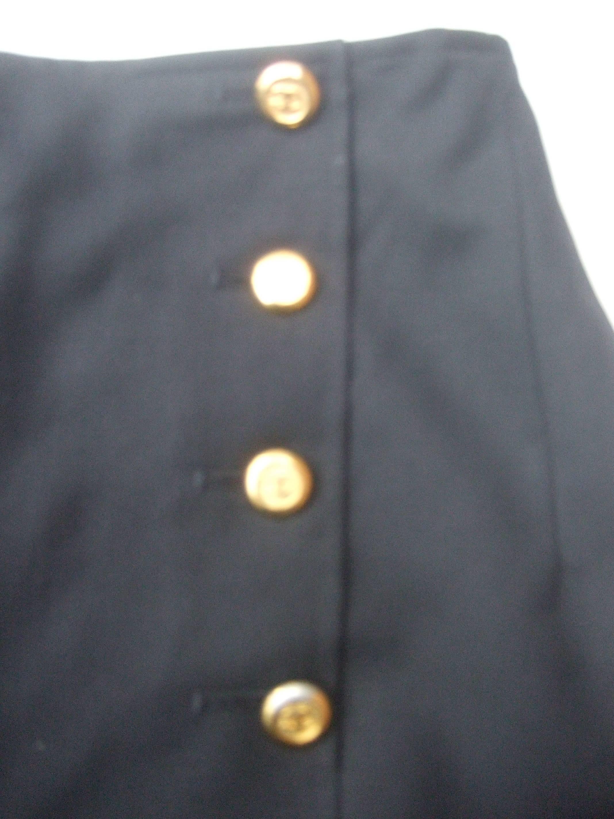 Chanel Boutique Dark Blue Wool Pencil Skirt with Chanel Buttons c 1990s 1