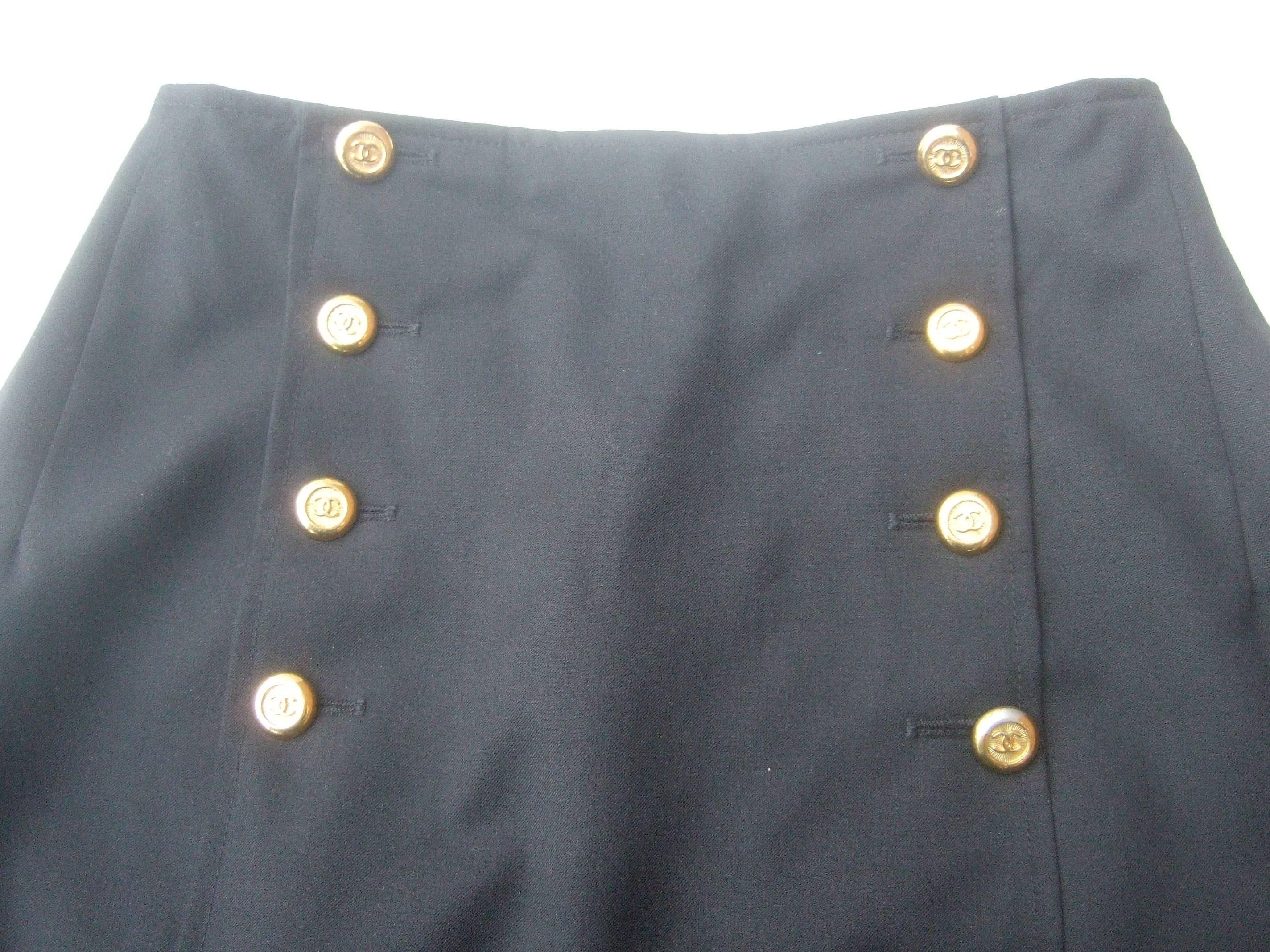 Chanel Boutique Dark Blue Wool Pencil Skirt with Chanel Buttons c 1990s 2
