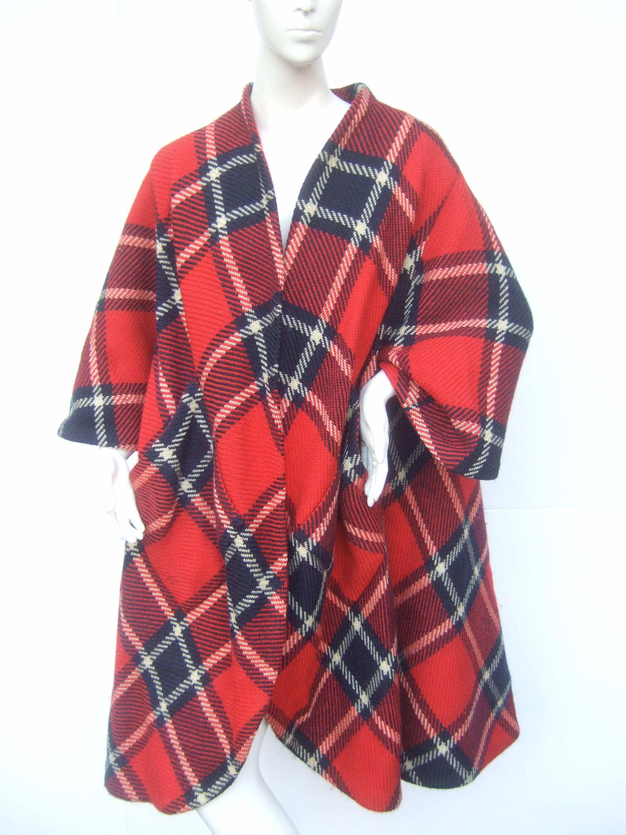 1960s Pauline Trigere Mod Plaid Wool Swing Coat  2
