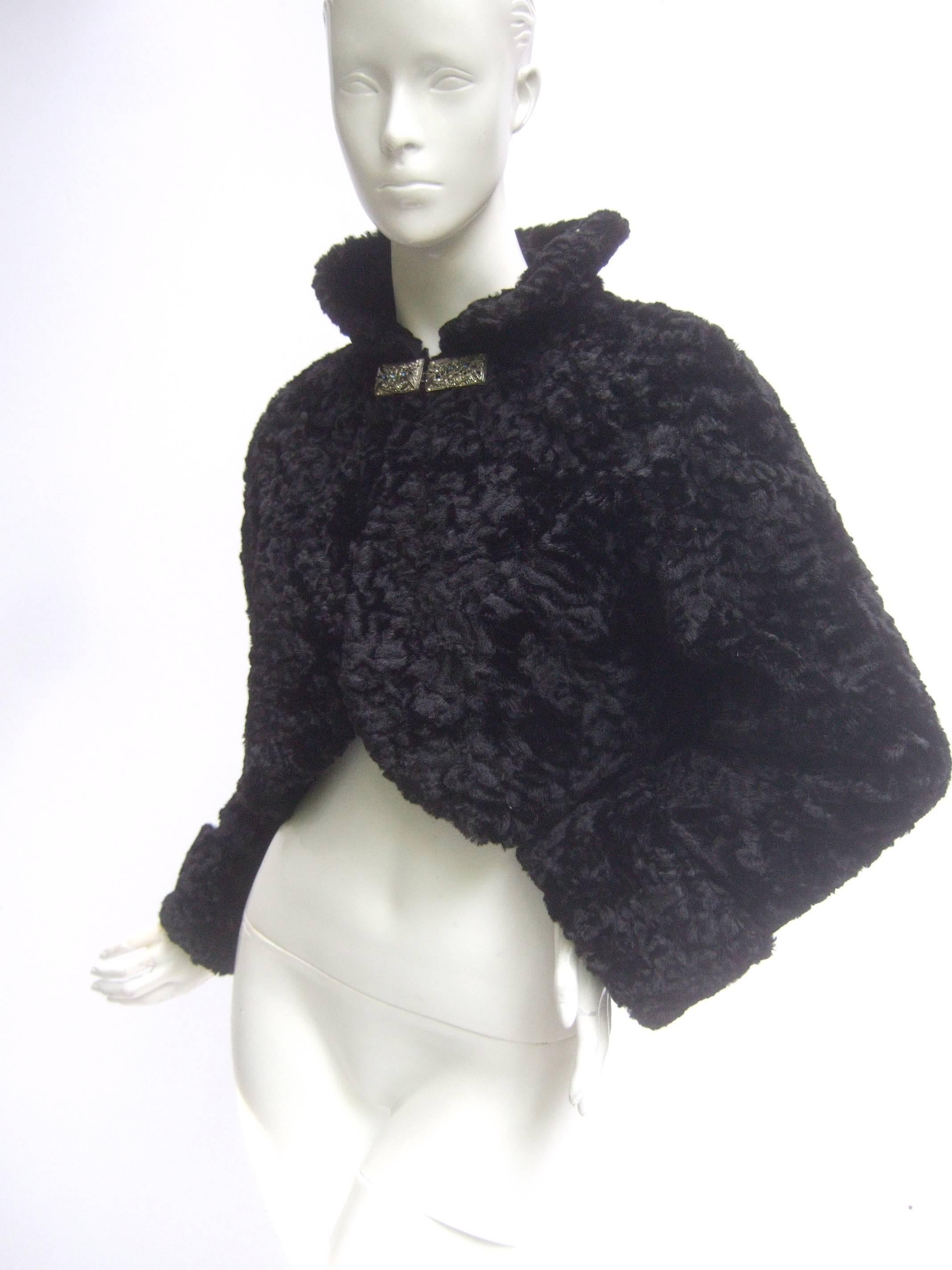 Women's 1950s Black Plush Mohair Pile Cropped Jacket