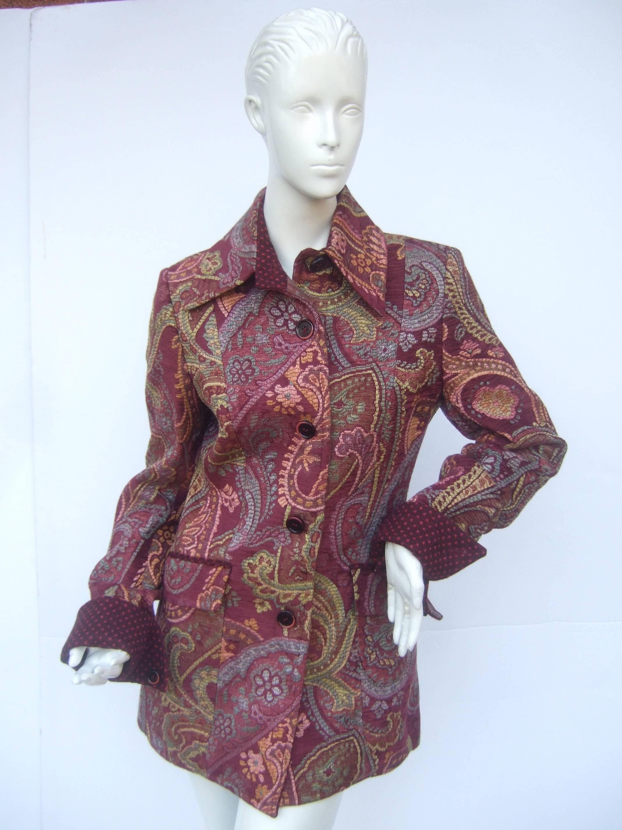 Women's Etro Burgundy Paisley Tapestry Jacket Size 44 For Sale