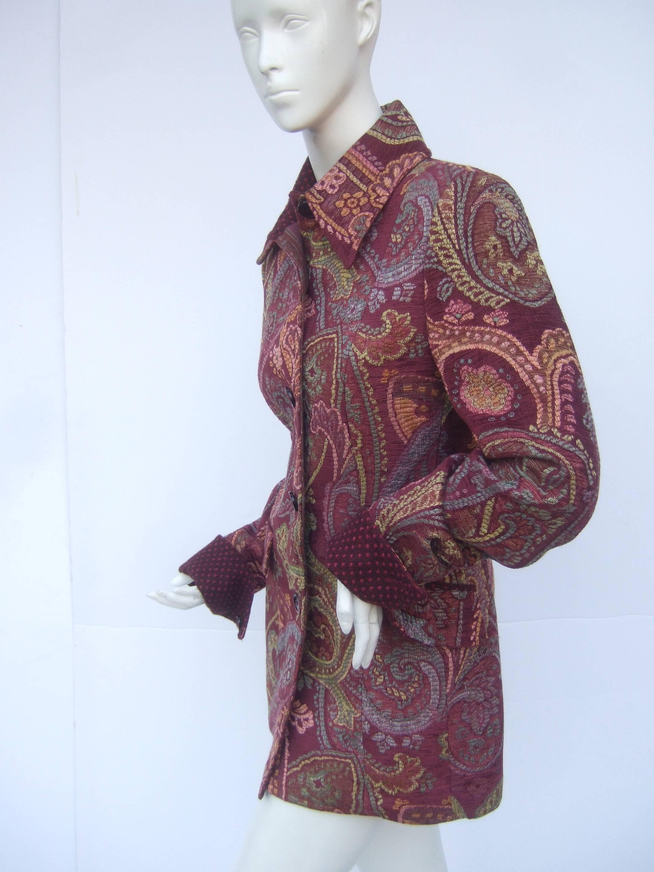 Gray Etro Burgundy Paisley Tapestry Jacket Size 44 For Sale