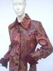Etro Burgundy Paisley Tapestry Jacket Size 44