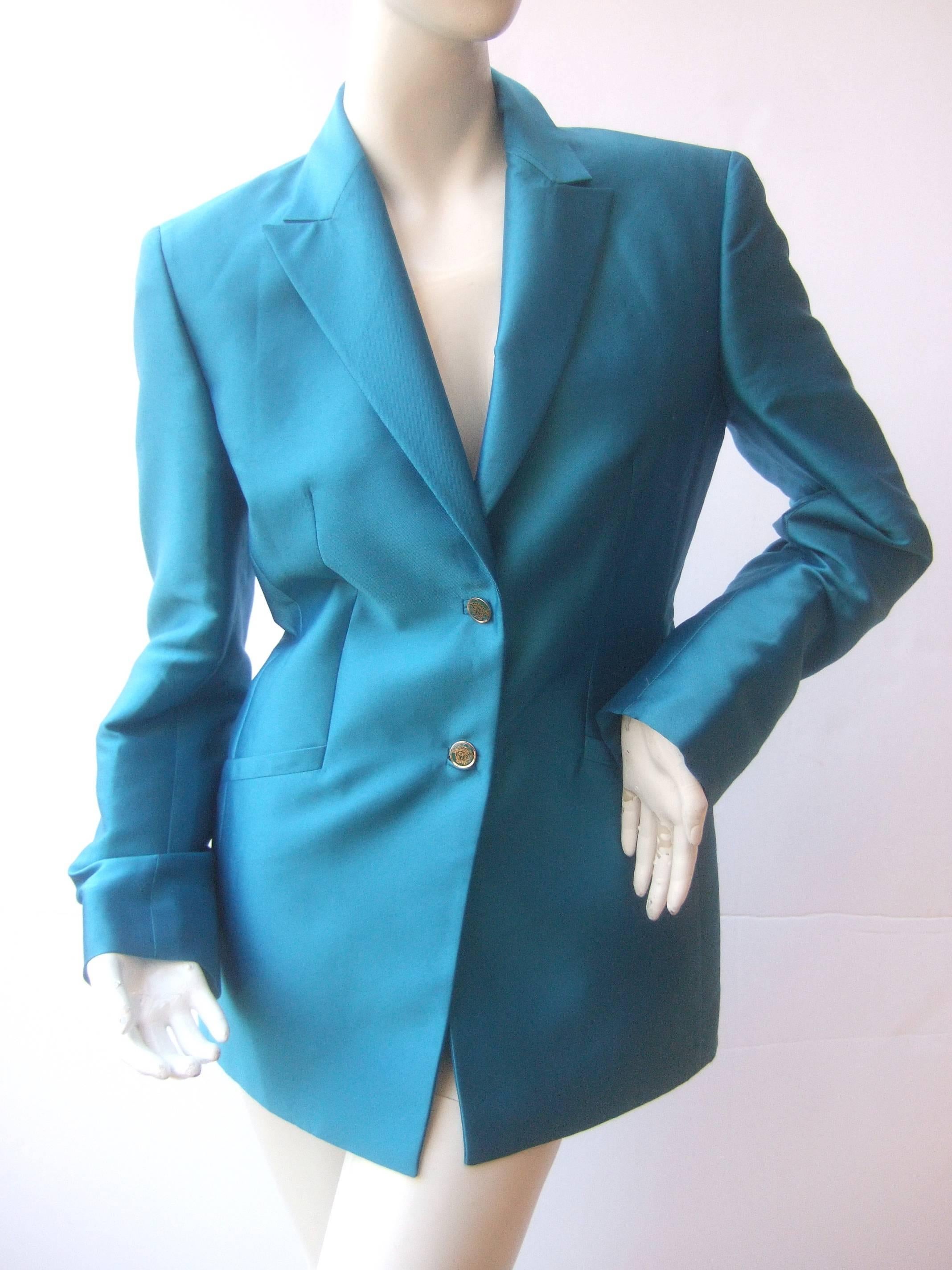 Versace Couture Turquoise Silk Shangtung Jacket 1