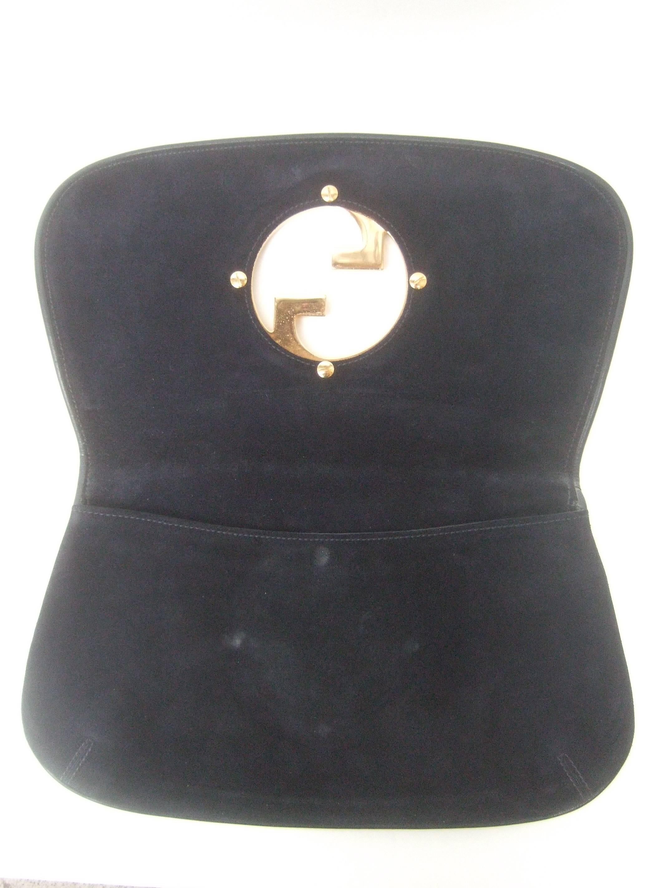 Gucci Italy Black Suede Blondie Clutch Bag ca 1970 2