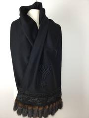 Luxurious Cashmere Stole with Mink Tails. Russian Style.