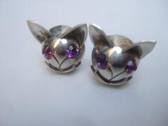 Whimsical Mexican Sterling Cat Design Cuff Links ca 1970