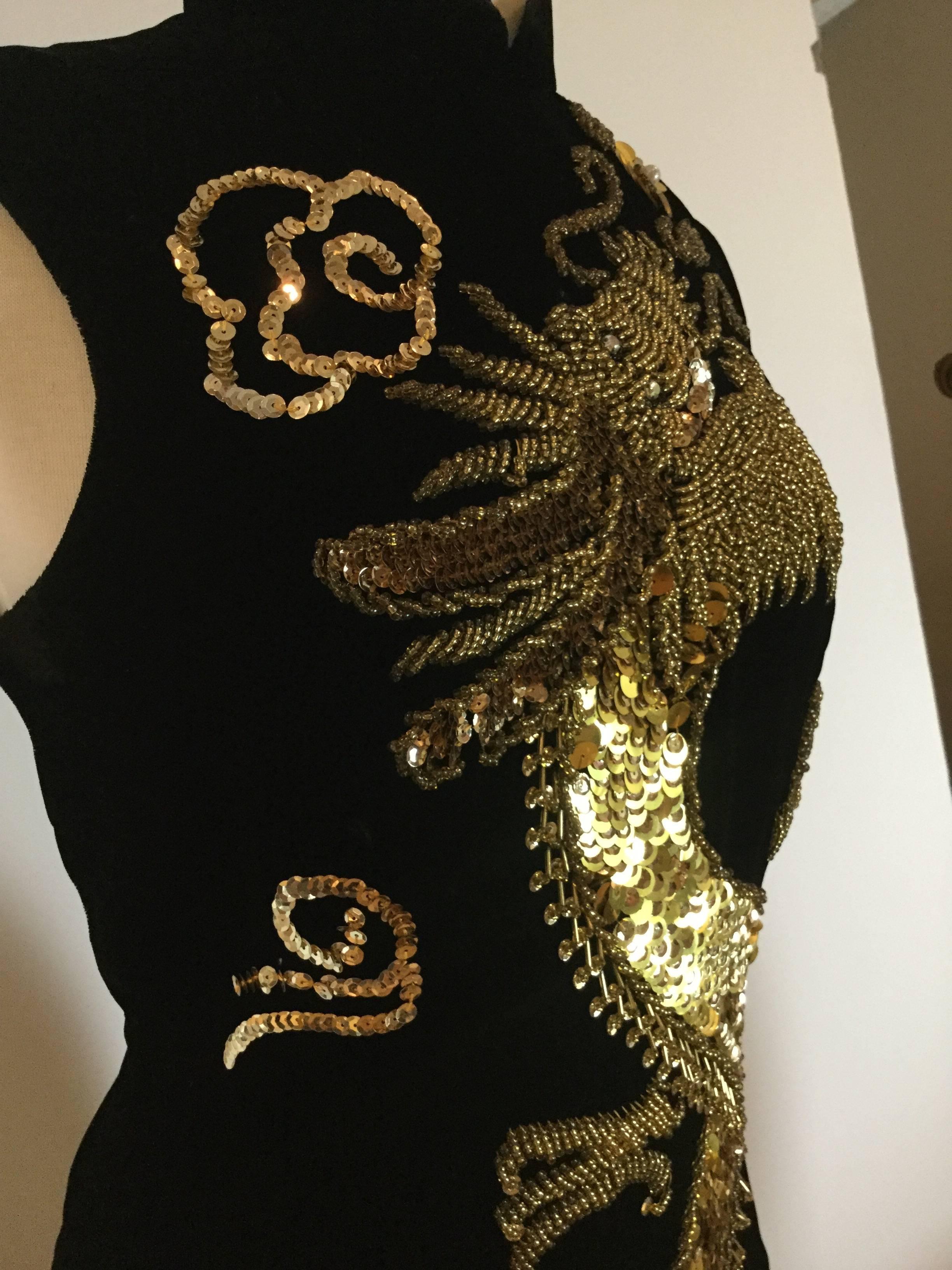 Red Carpet Worthy 1950's Couture Chinese Dragon Sheath Dress. 1