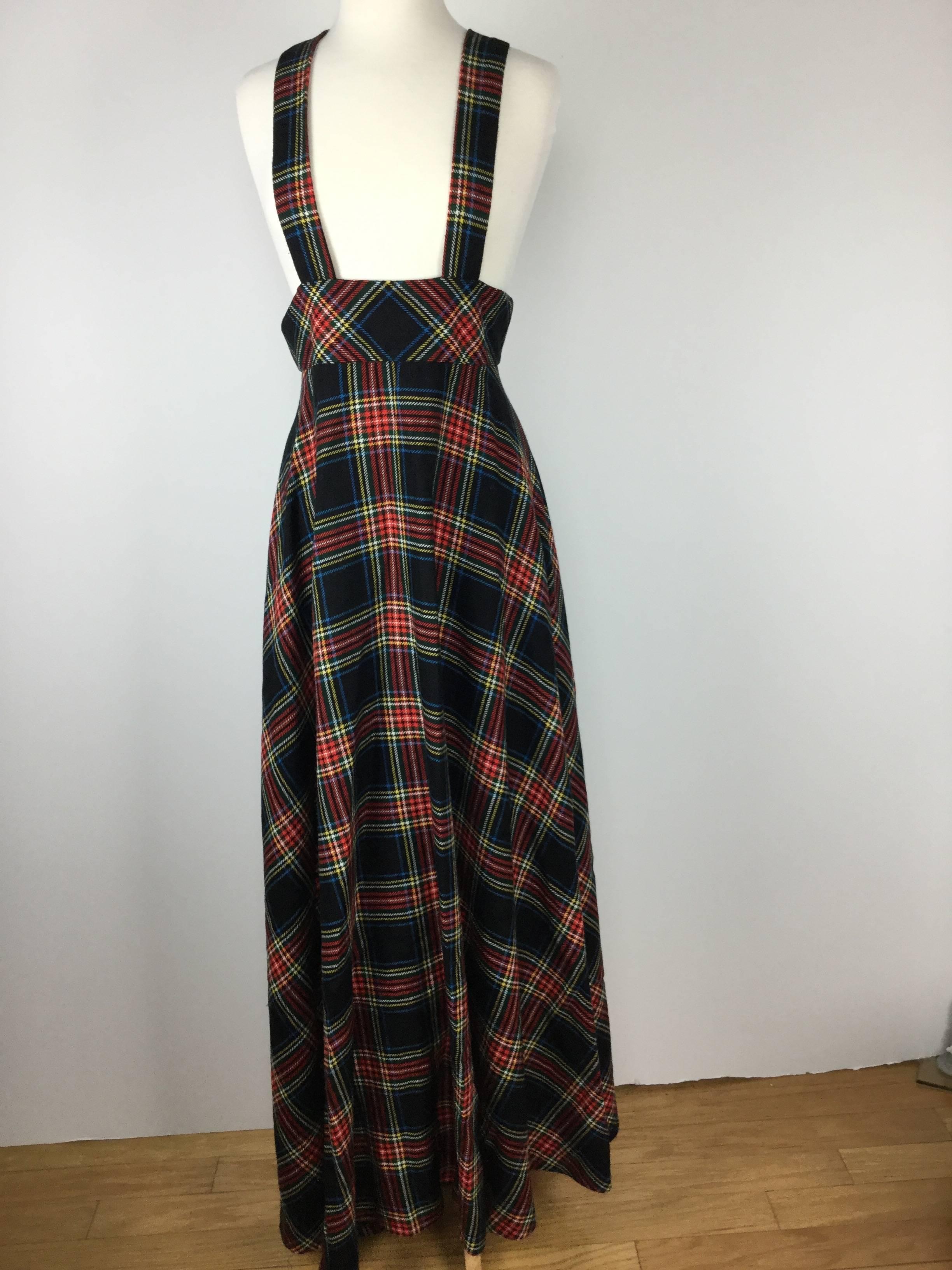 Women's British Boutique 1960's Tartan Pinafore Maxi. Quad.