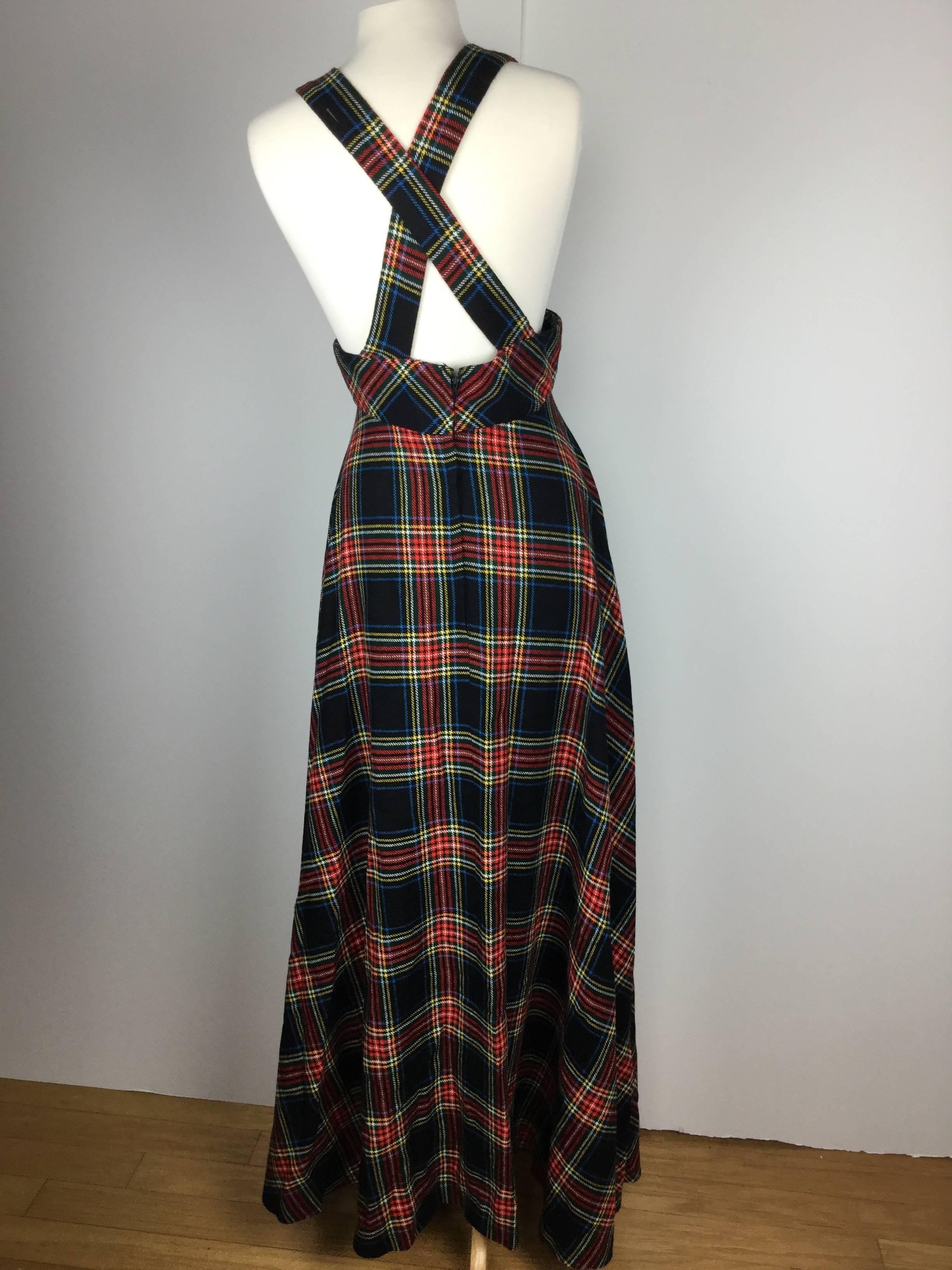 British Boutique 1960's Tartan Pinafore Maxi. Quad. In Excellent Condition In University City, MO